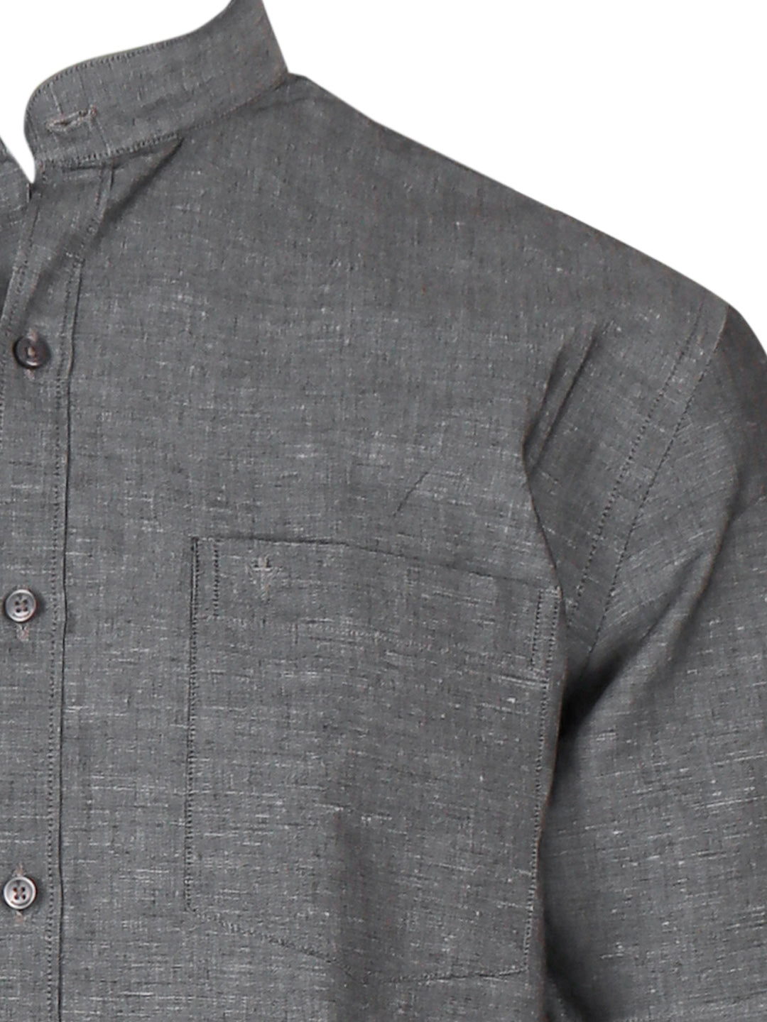 Men Grey Linen Cotton Chinese Collar Shirt LF7
