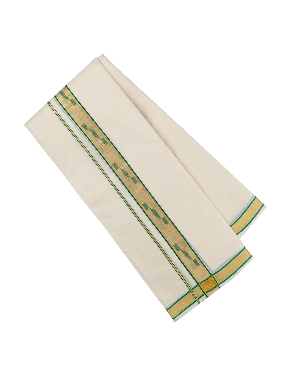 Men Premium Handloom Cream Double Dhoti with Fancy Gold Jari Border 110041