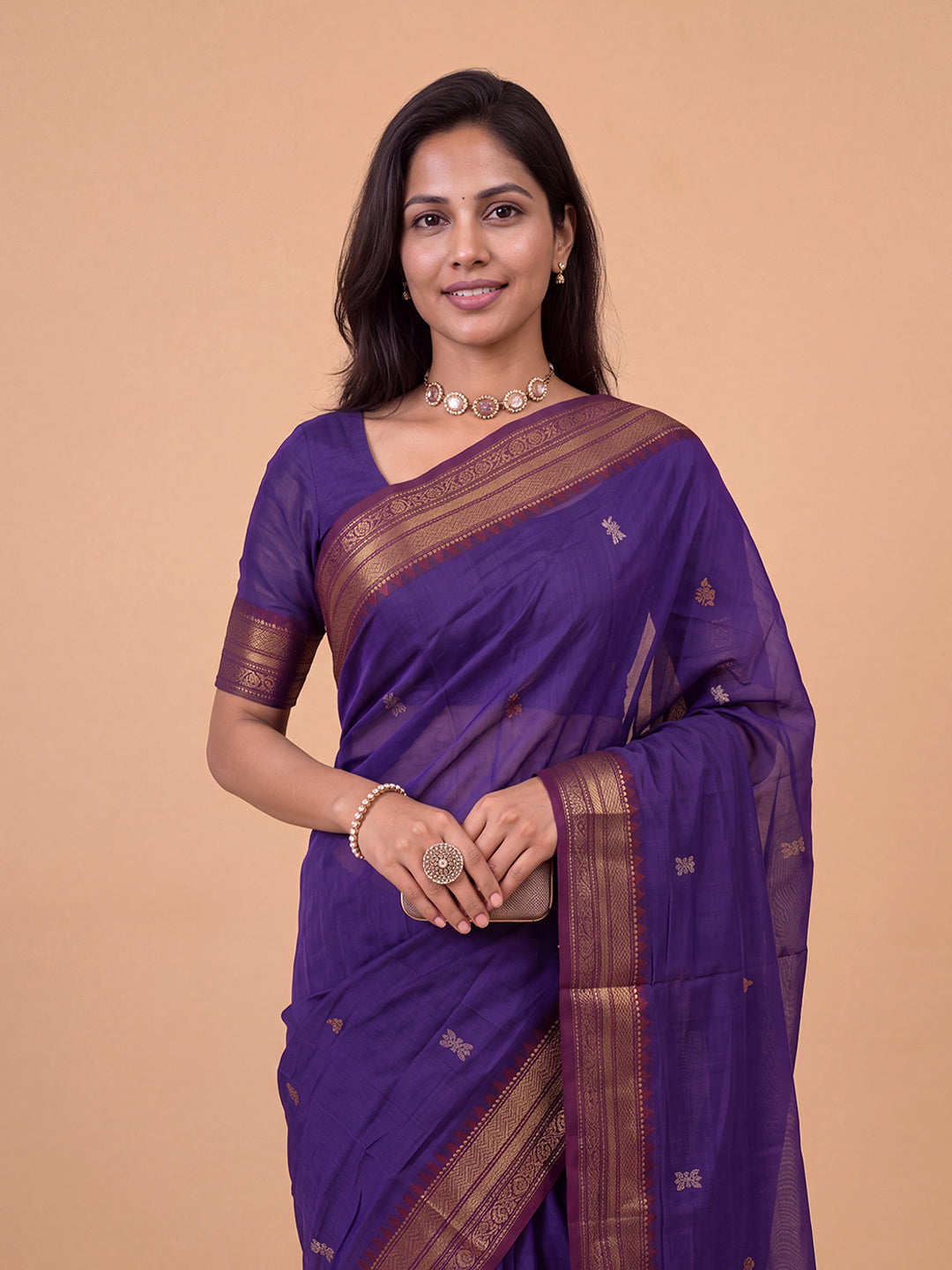 Women Chettinad Cotton Violet Saree CCS11