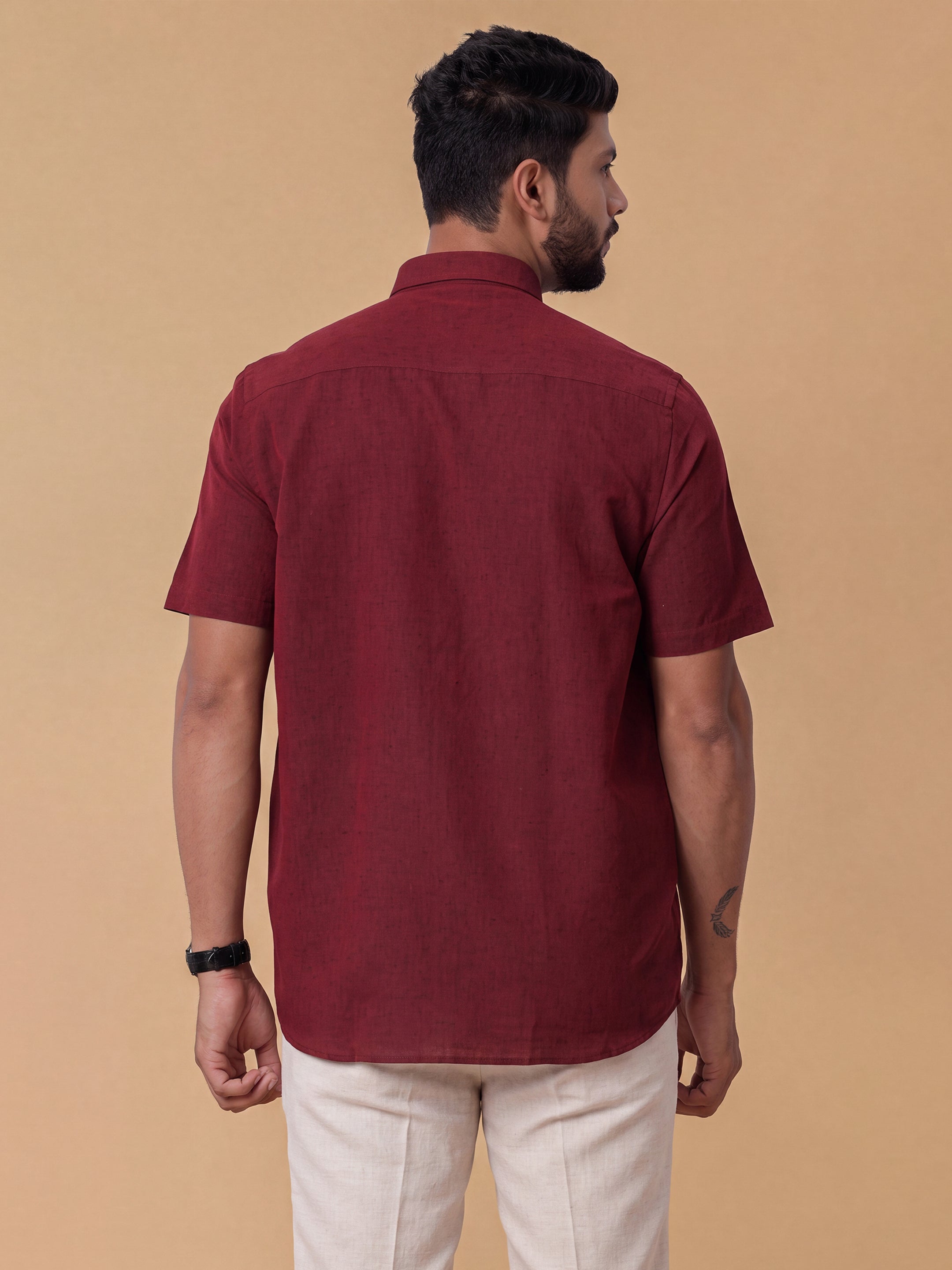 Linen Cotton Maroon Regular Fit Shirt LF14
