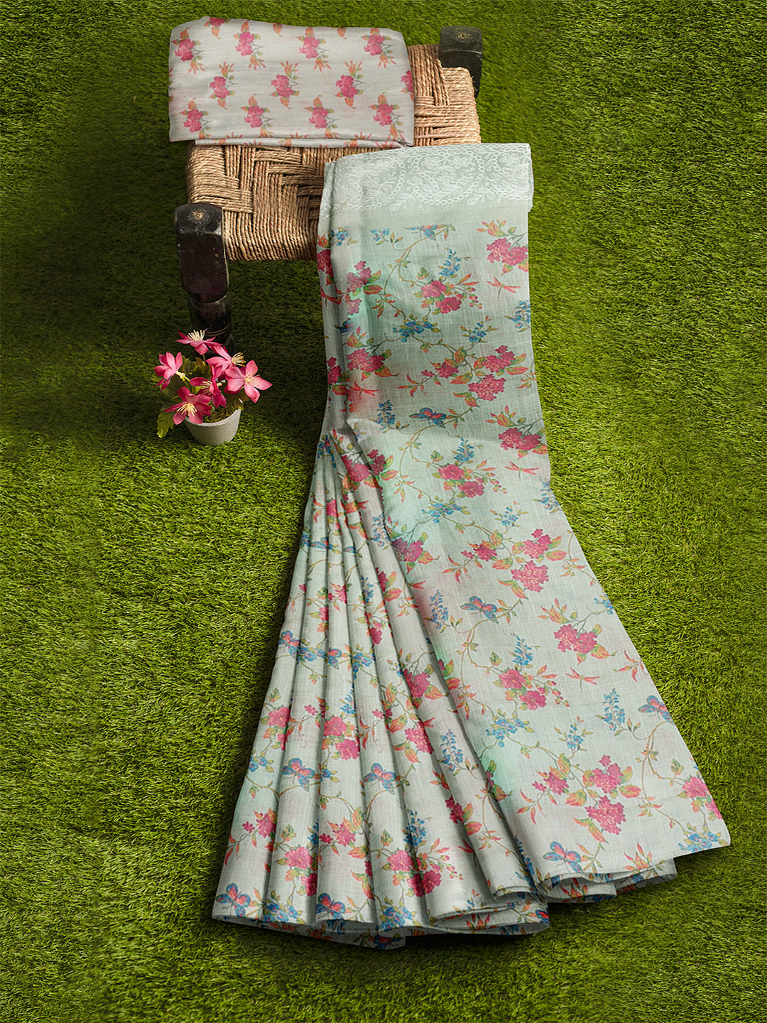 Women Semi Linen Saree Light Yellow SL208