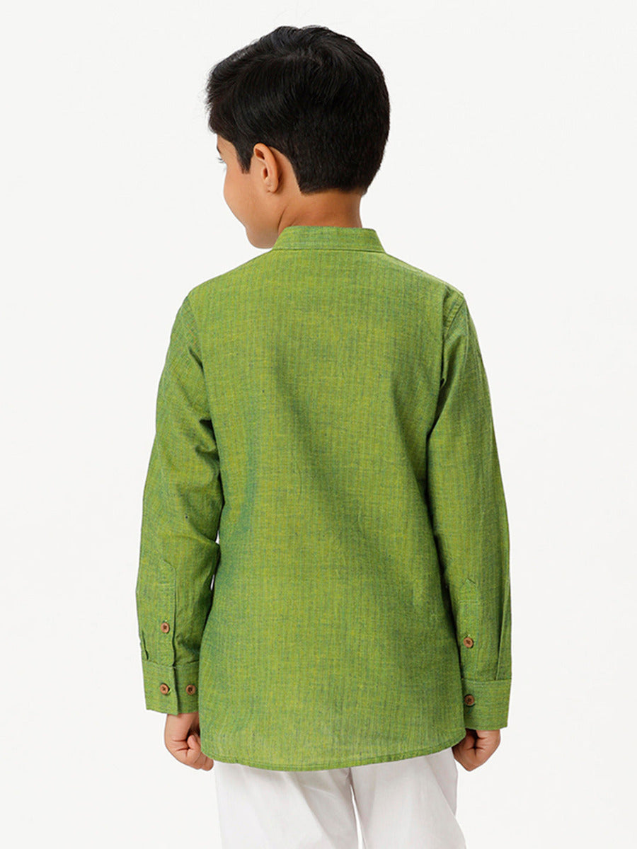 Boys Breeze Cotton Full Sleeves Yellowish Green Kurta-Back view