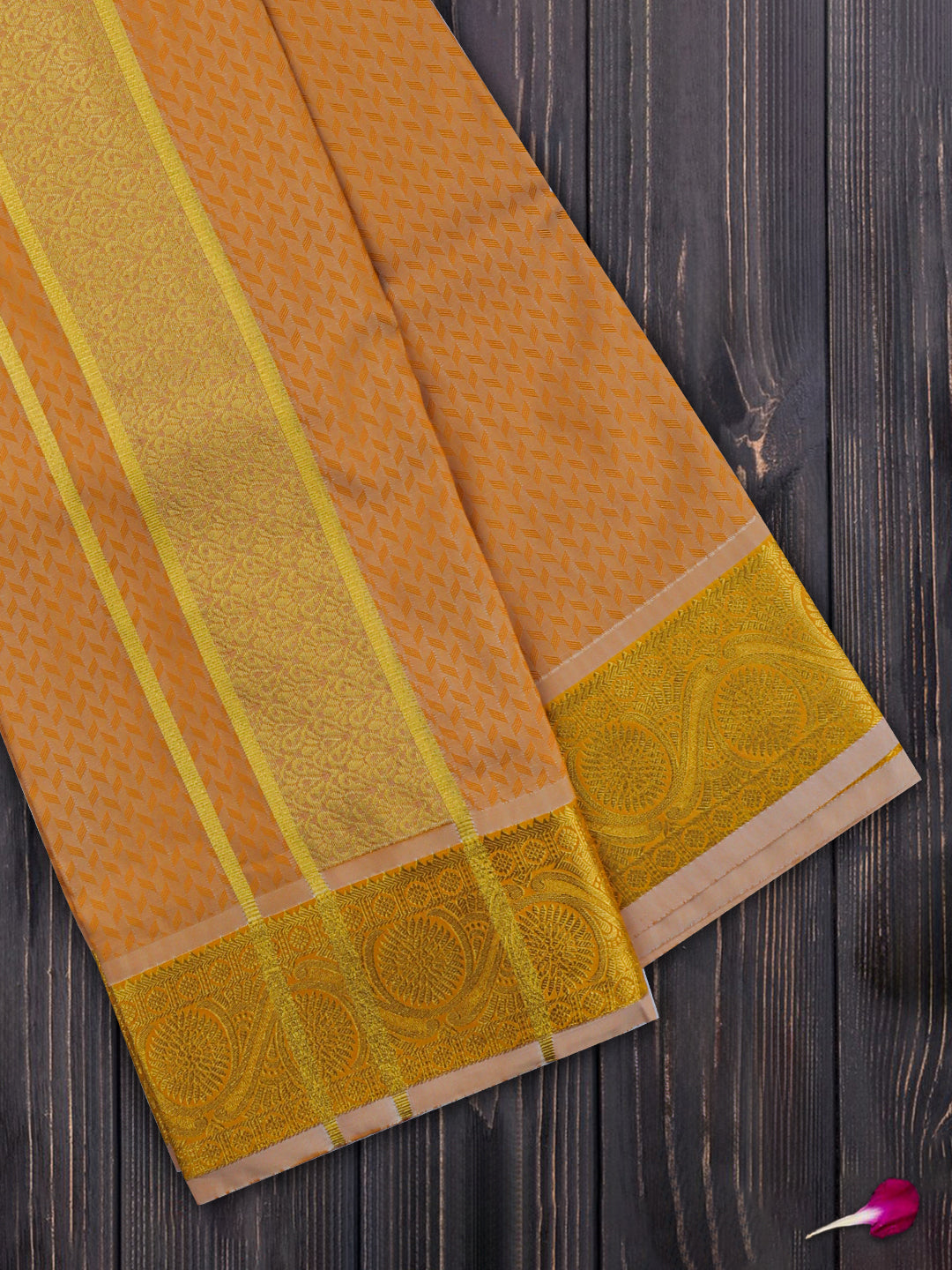 Mens Art Silk Zari Dhoti & Shirting Set Orange Mangalakara