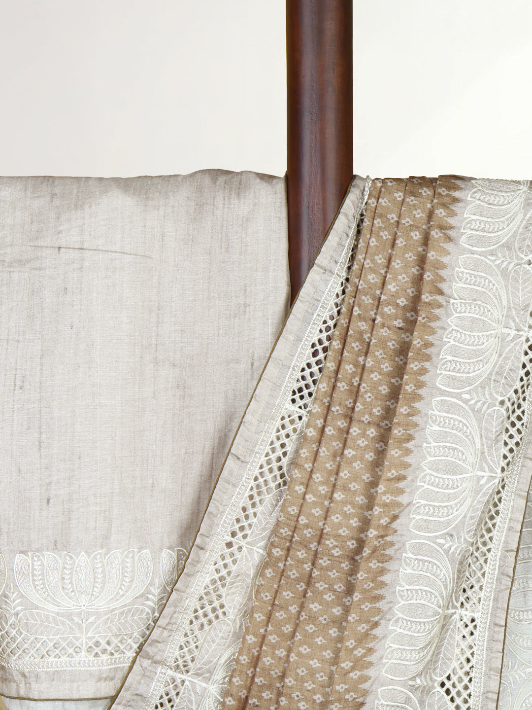 Women Brown Semi Tussar Saree ST275