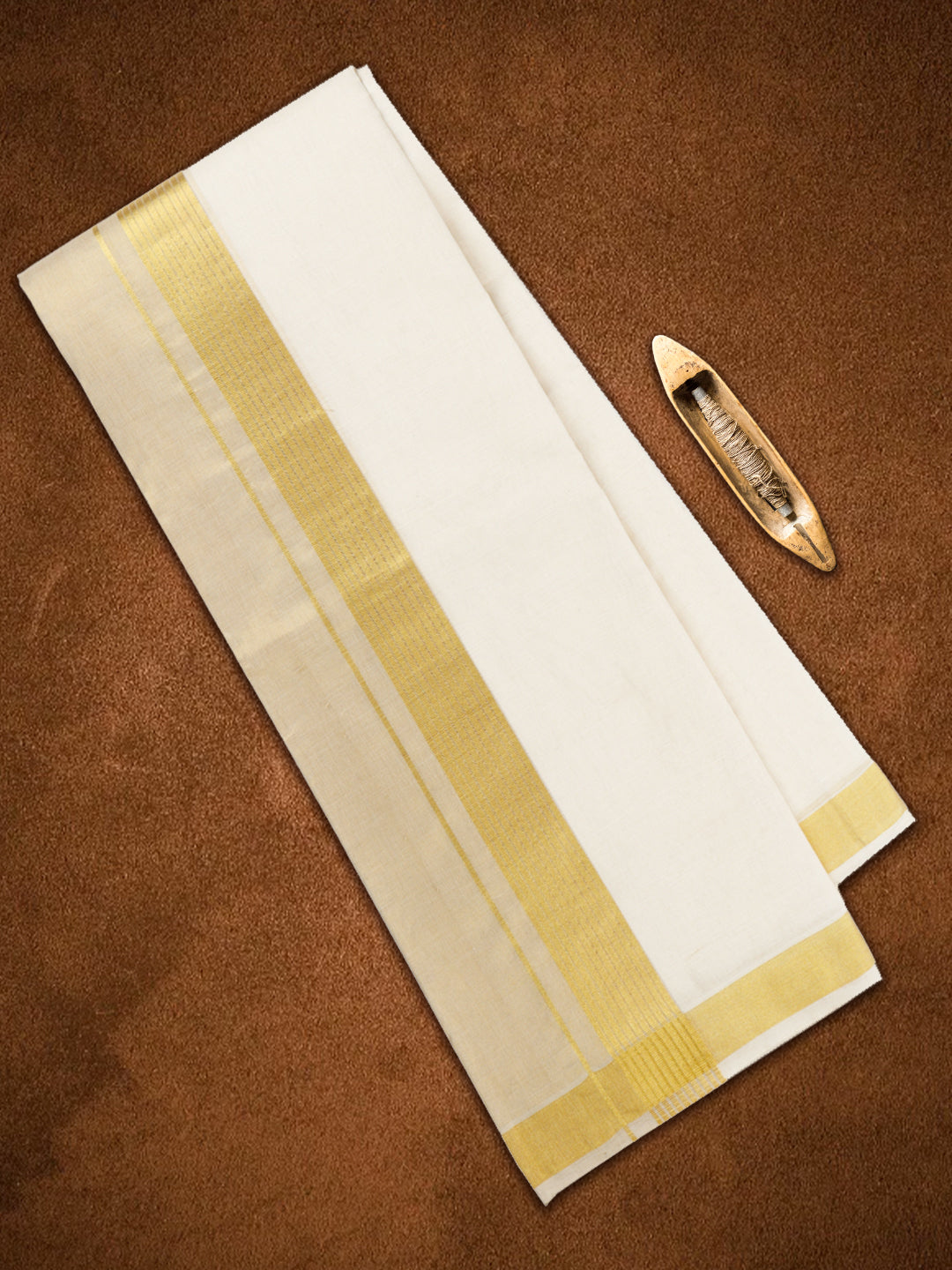 Mens Premium Handloom Cotton & Tissue Double Dhoti with Gold Jari Border 110512