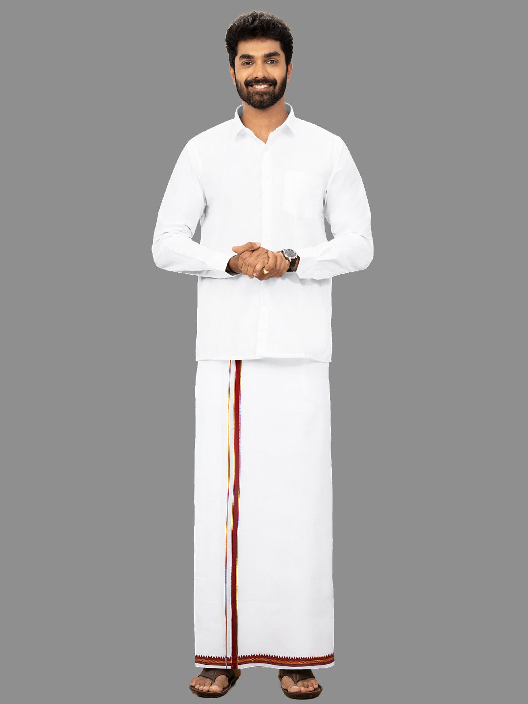 Men Maroon Fancy Border Single Dhoti Fancy Pet FP05