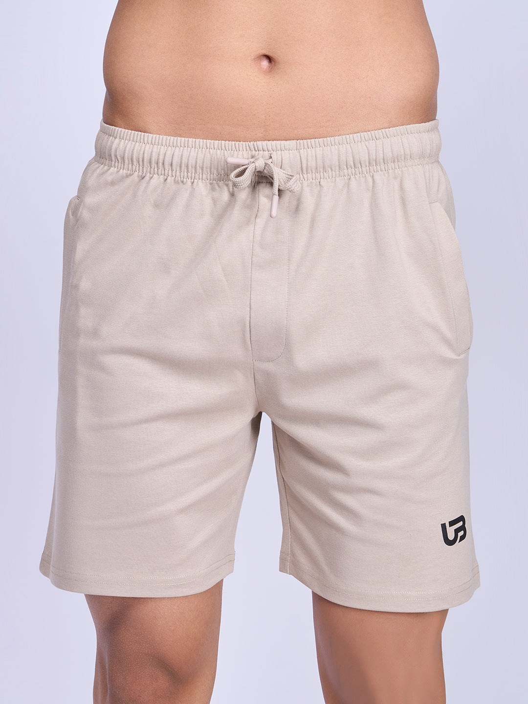 Men's Beige Super Combed Cotton Regular Fit With Side Zipper Shorts