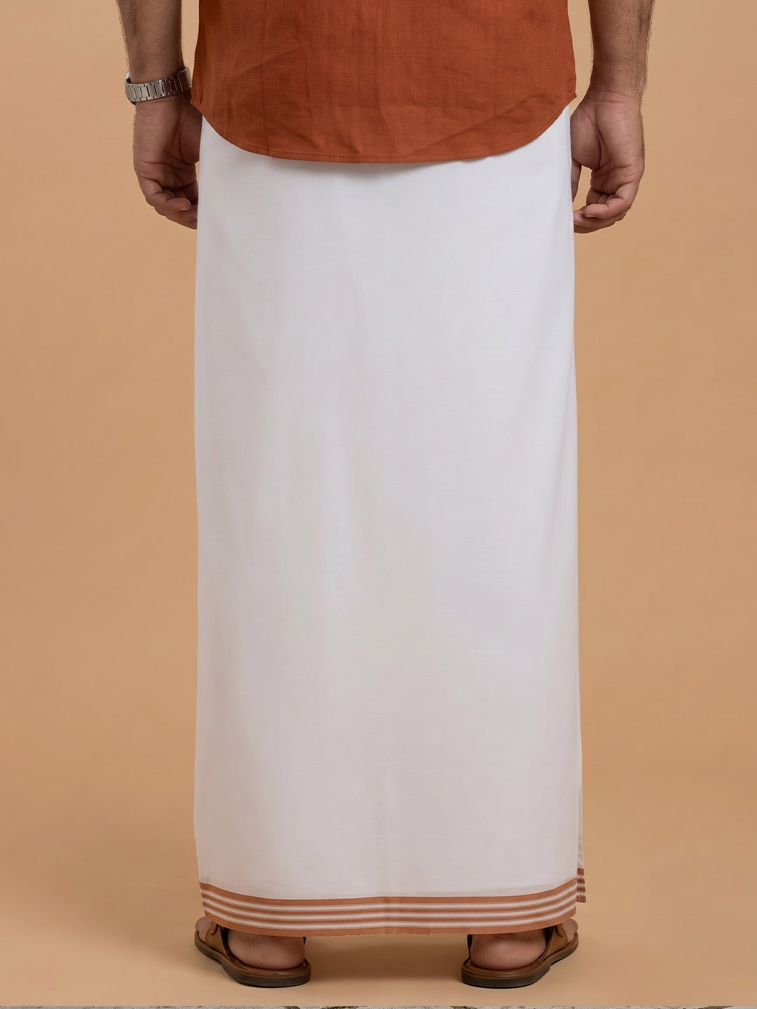 Double Layer 100% Cotton White Dhoti with Colour Border - PJF07