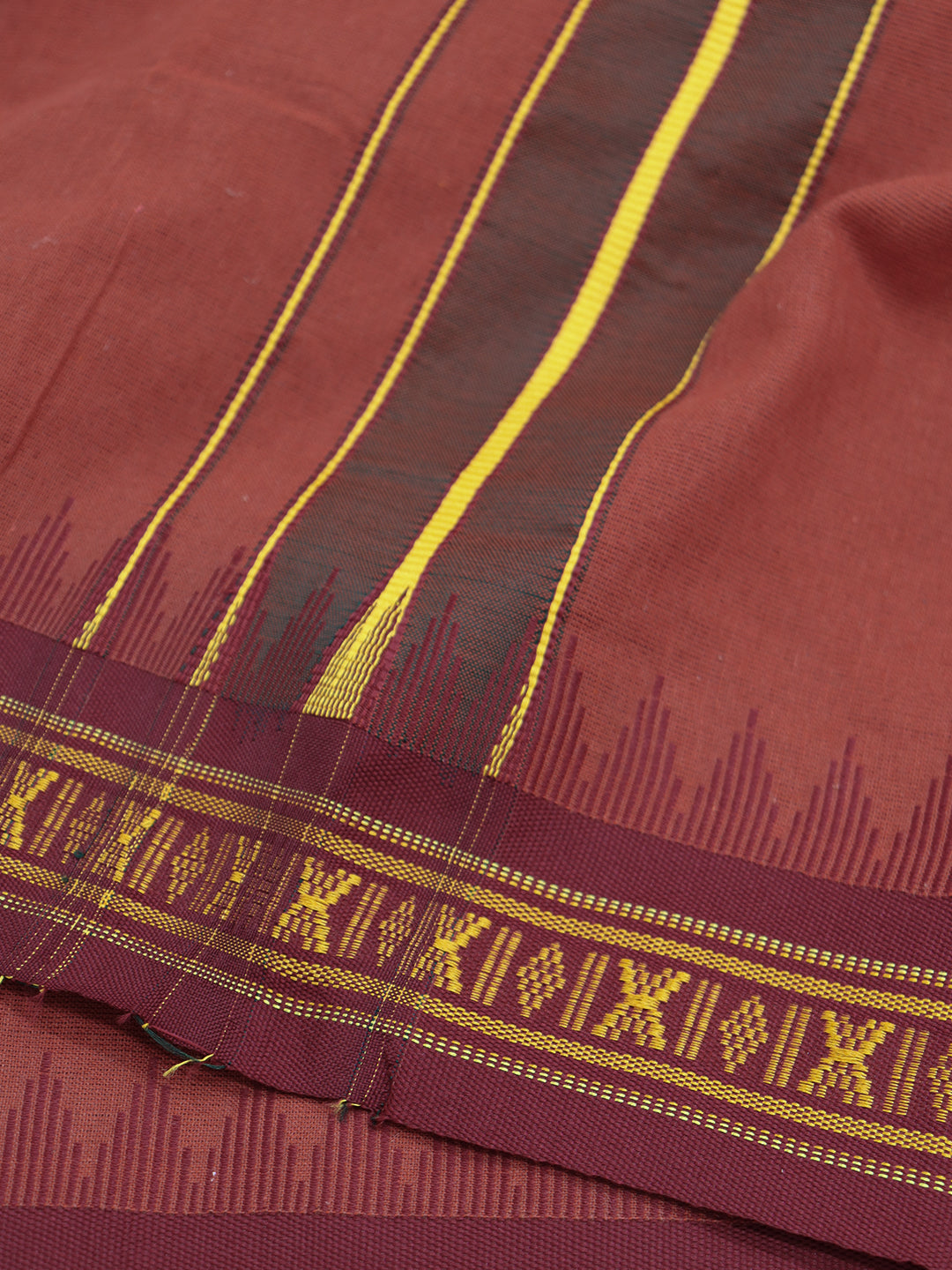 Men 100% Cotton Fancy Border Panchakacham with Angavasthram Kaavi(9+5)