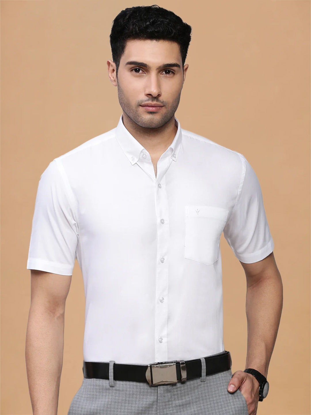 Classic Texture Weave Premium Cotton White Shirt - Oxford
