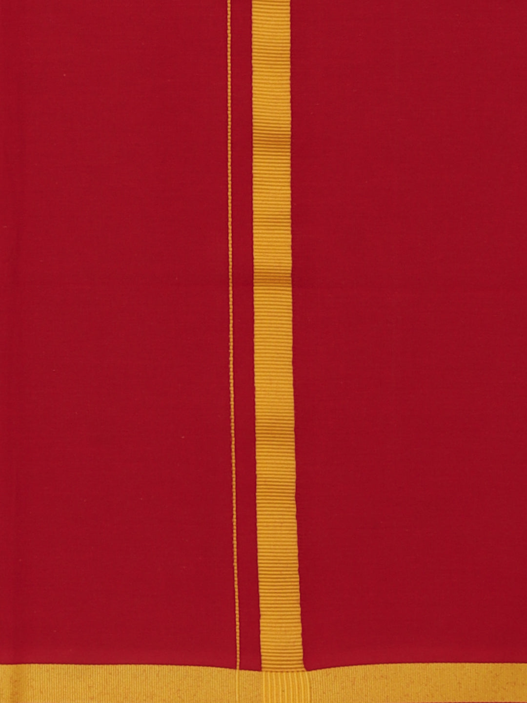 Men Cotton Blend Single Layer Red Dhoti & Towel Set with Yellow Border Poojan