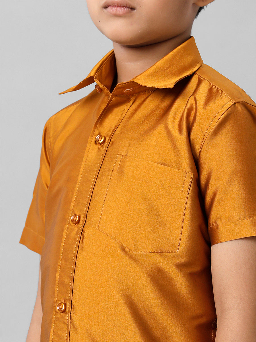 Boys Silk Cotton Mustard Half Sleeves Shirt K37-zoom view
