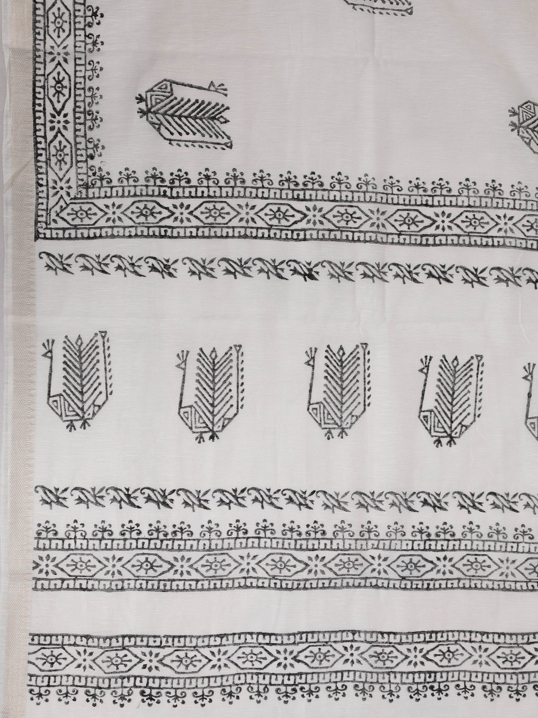 Women White Semi Chanderi Cotton Printed Saree SC83