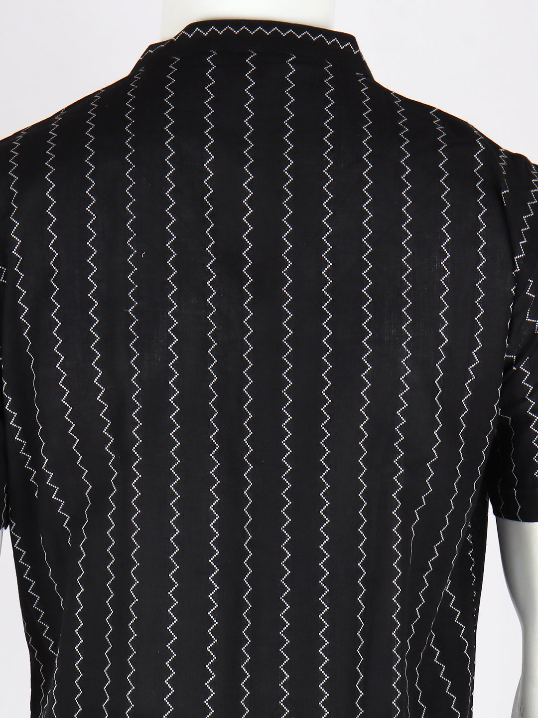 Men Cotton Short Length Striped Pocket Kurta Black PC35