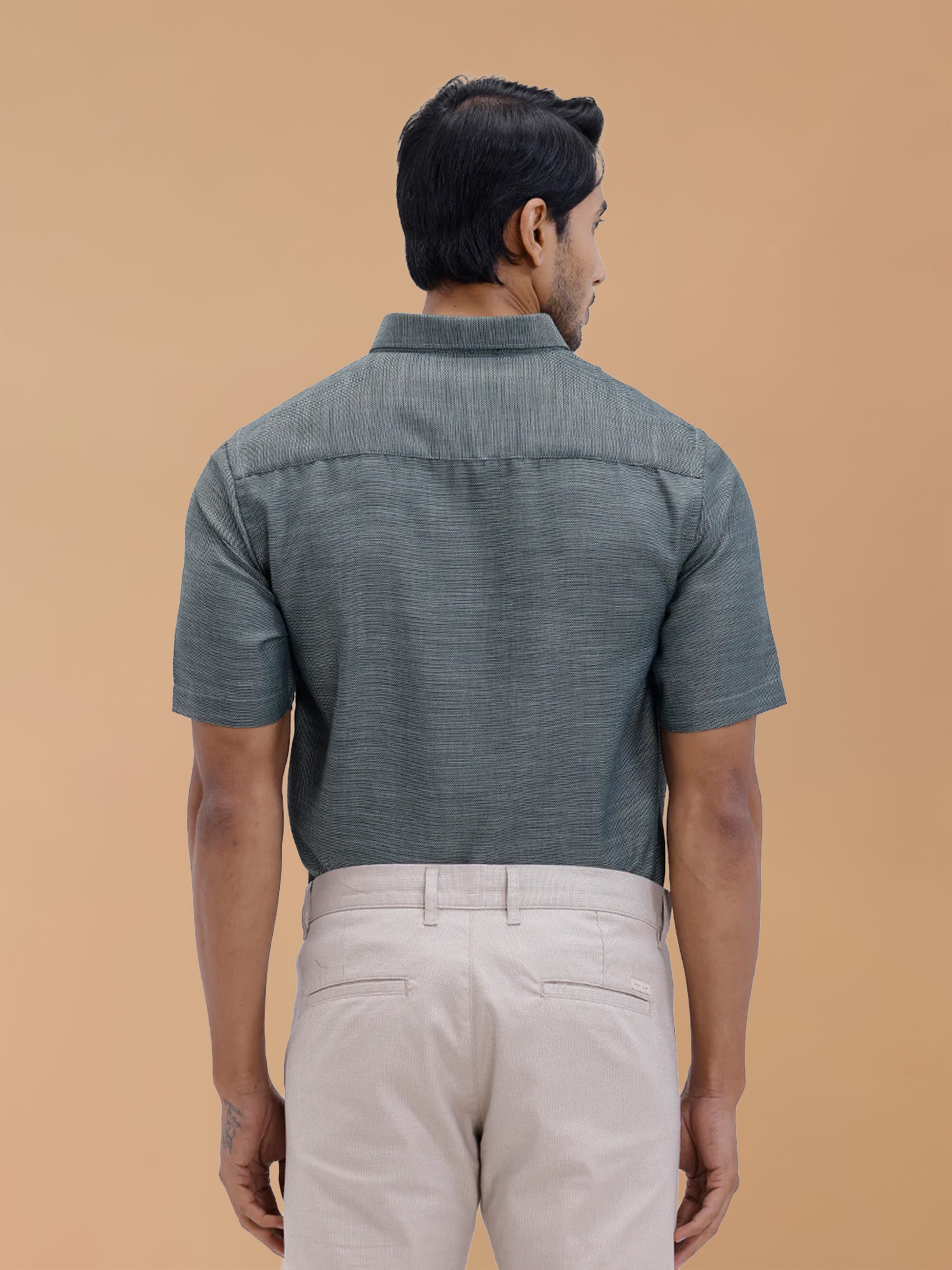 Cotton Rich Green Dobby Regular Fit Shirt T59 AIT3