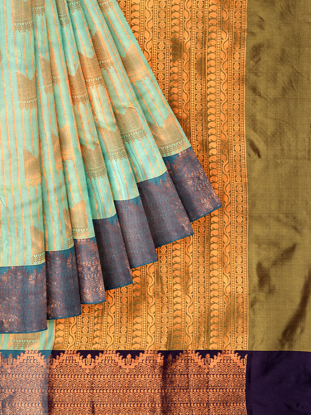 Women Green with Blue Colour Stylish Art Silk Fancy Jari Border Saree SS113