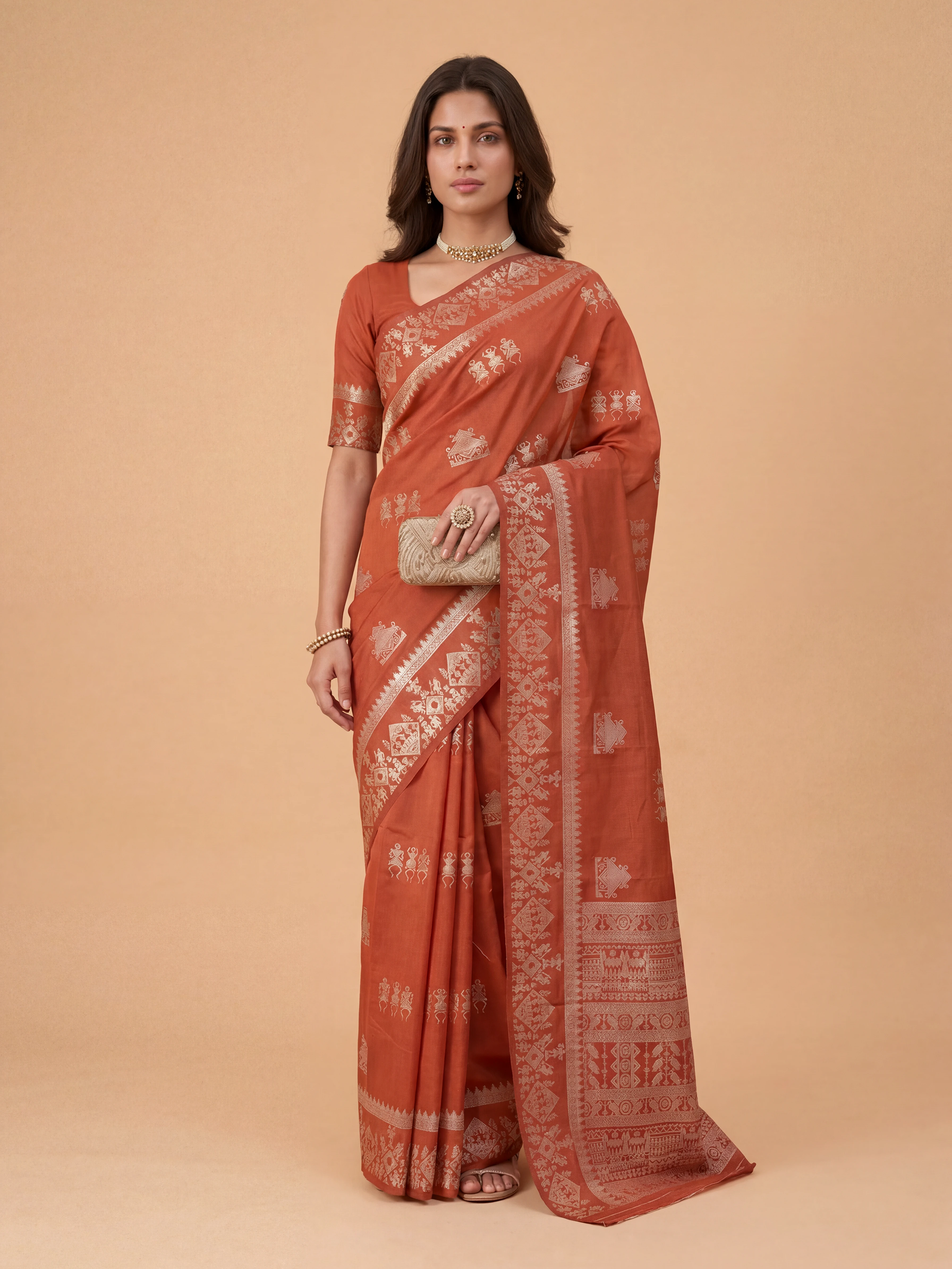 Women Semi Raw Silk Red Saree SRS115