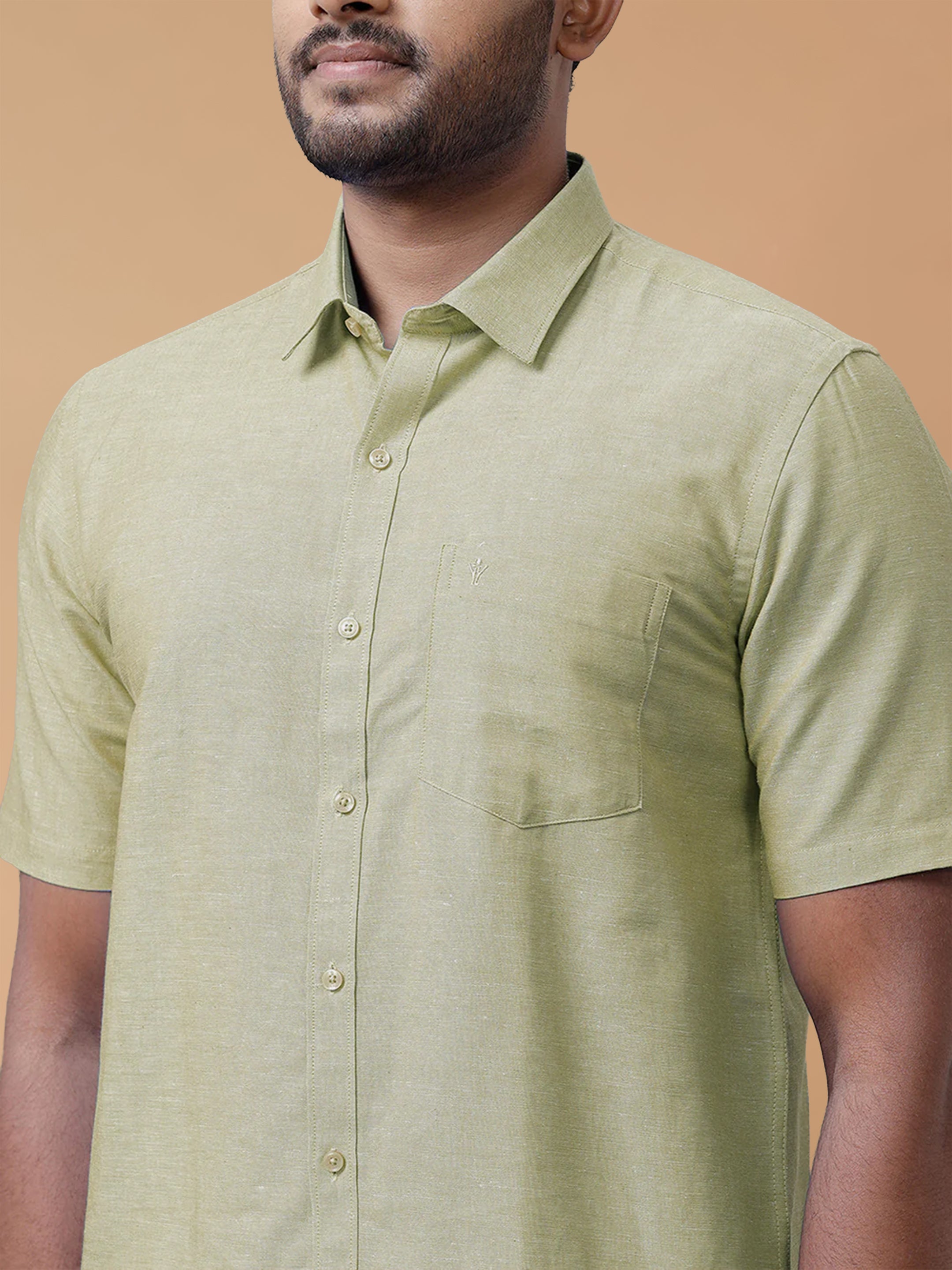 Linen Cotton Olive Green Regular Fit Shirt LF25