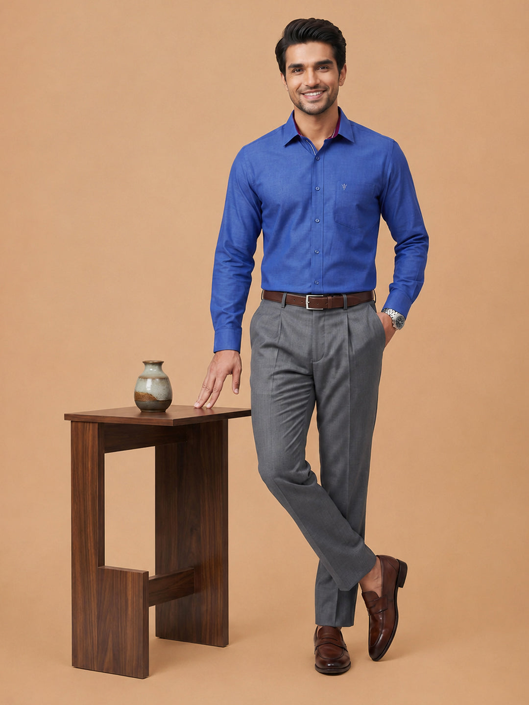 Pack of 2 | 100% Cotton Smart Fit Shirts - Dark Blue & Maroon