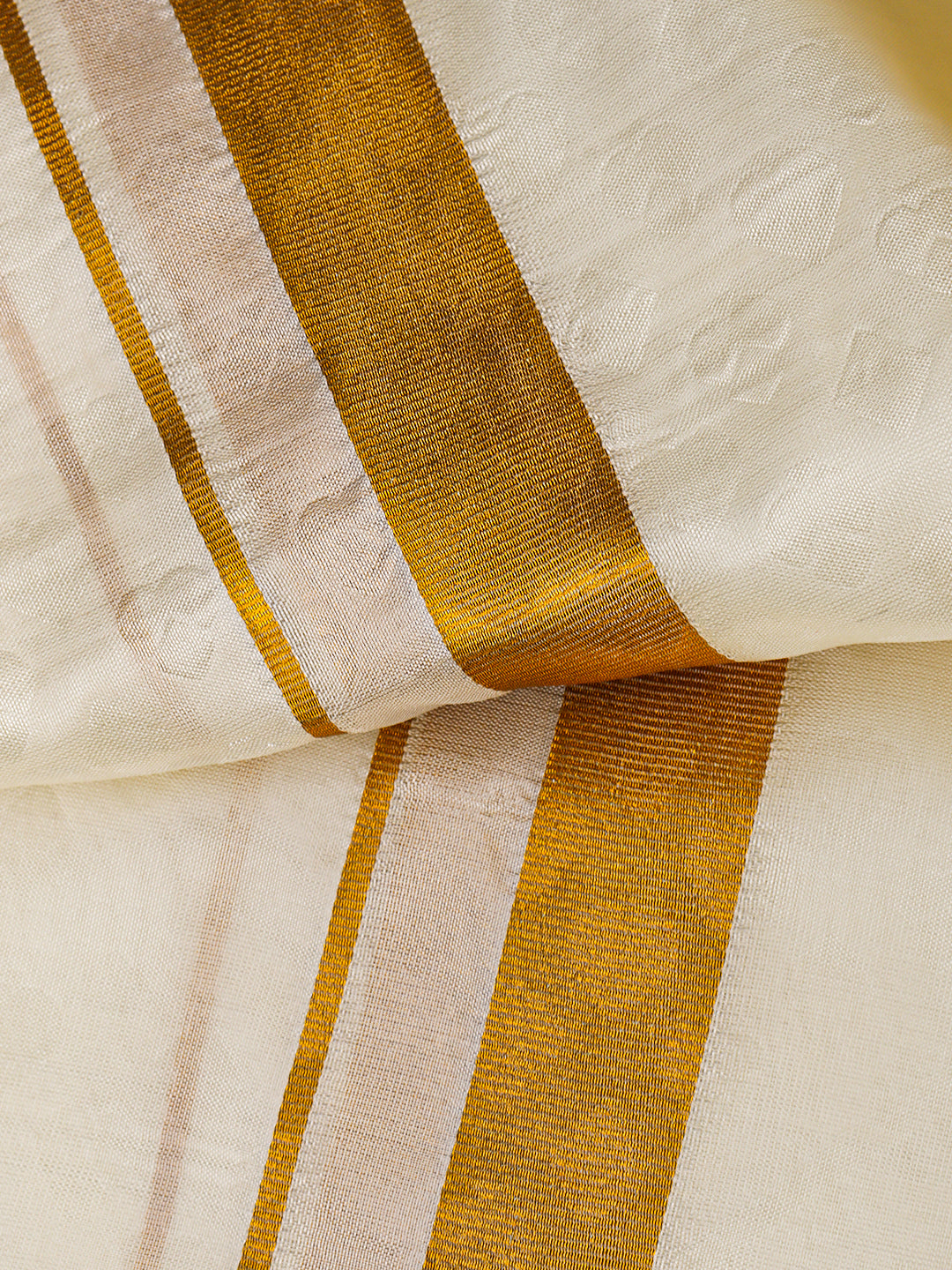 Men Gold Border Double Dhoti & Towel Set Ishwaryam Embose