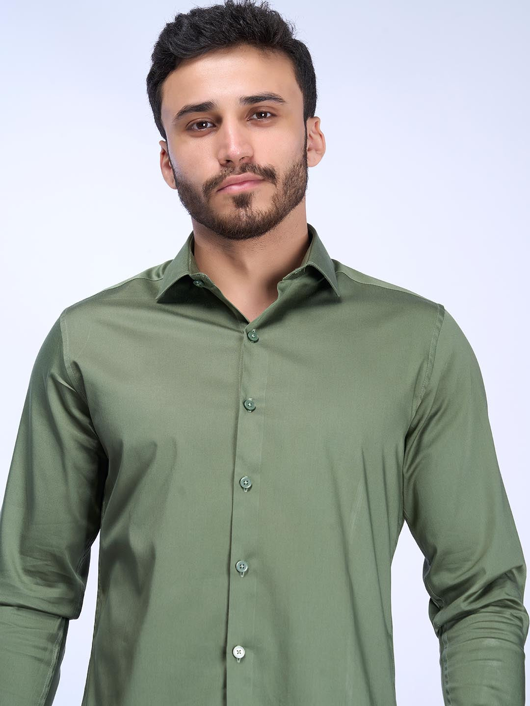 Mens Slim Fit Green Full Sleeves Shirt