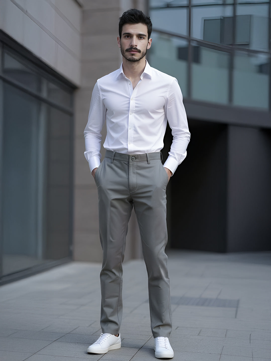 Men Cotton Lycra Ash Grey Smart Fit Pant Zara