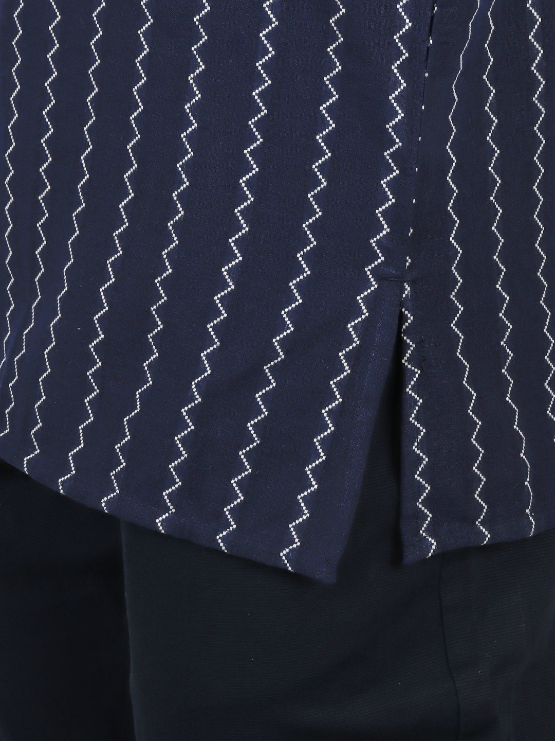 Men Cotton Short Length Striped Pocket Kurta Dark Blue PC36