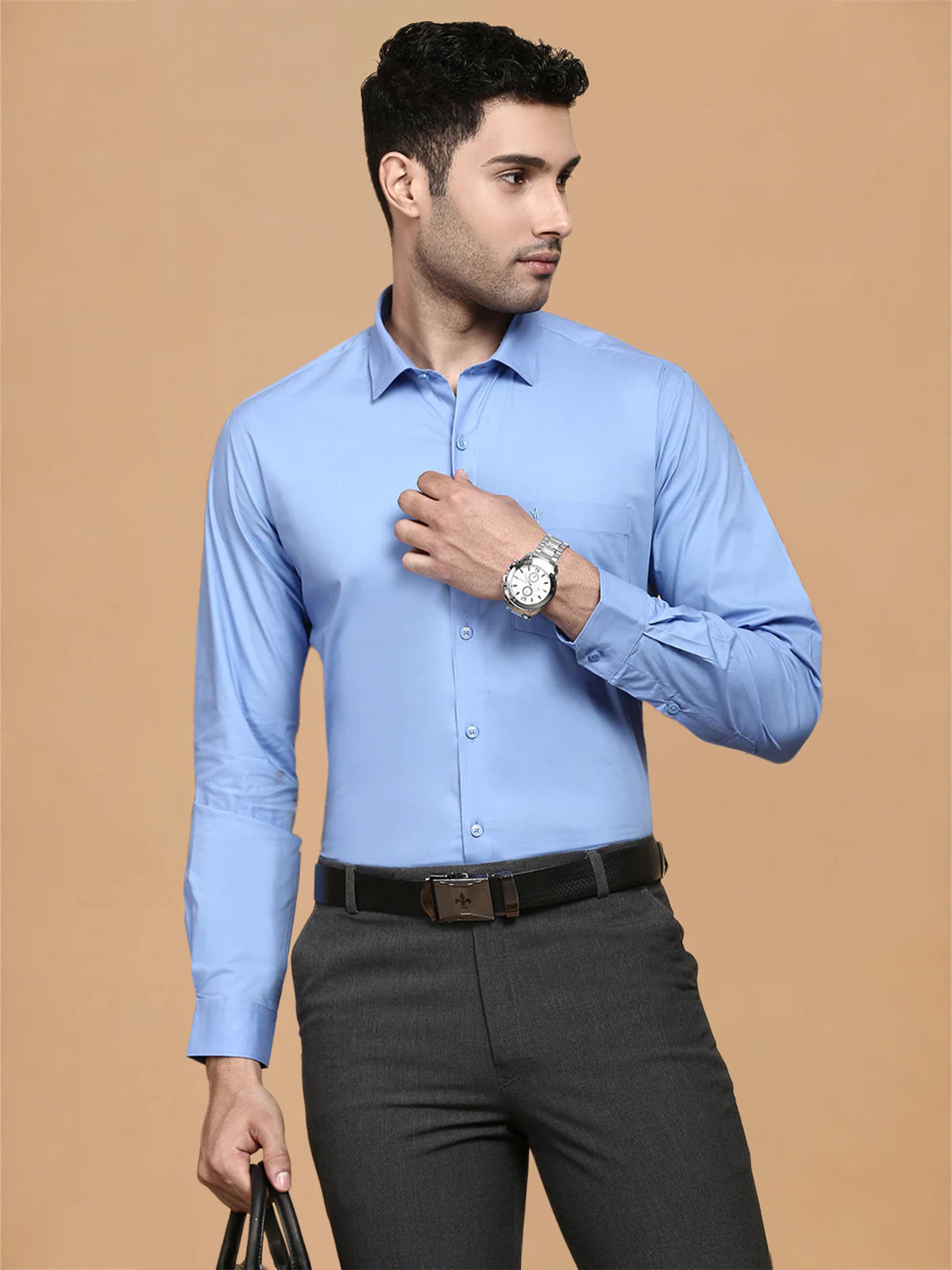 Cotton Spandex Pale Cornflower Blue 2 Way Stretch Smart Fit Shirt LY8