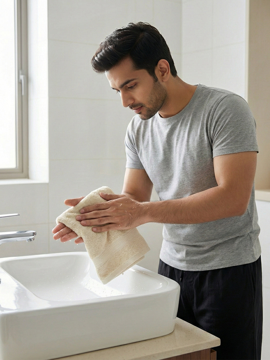 You & Me Premium Soft Terry Cotton Couple Bath, Face & Hand Towels Pearled Ivory (Pack Of 6)