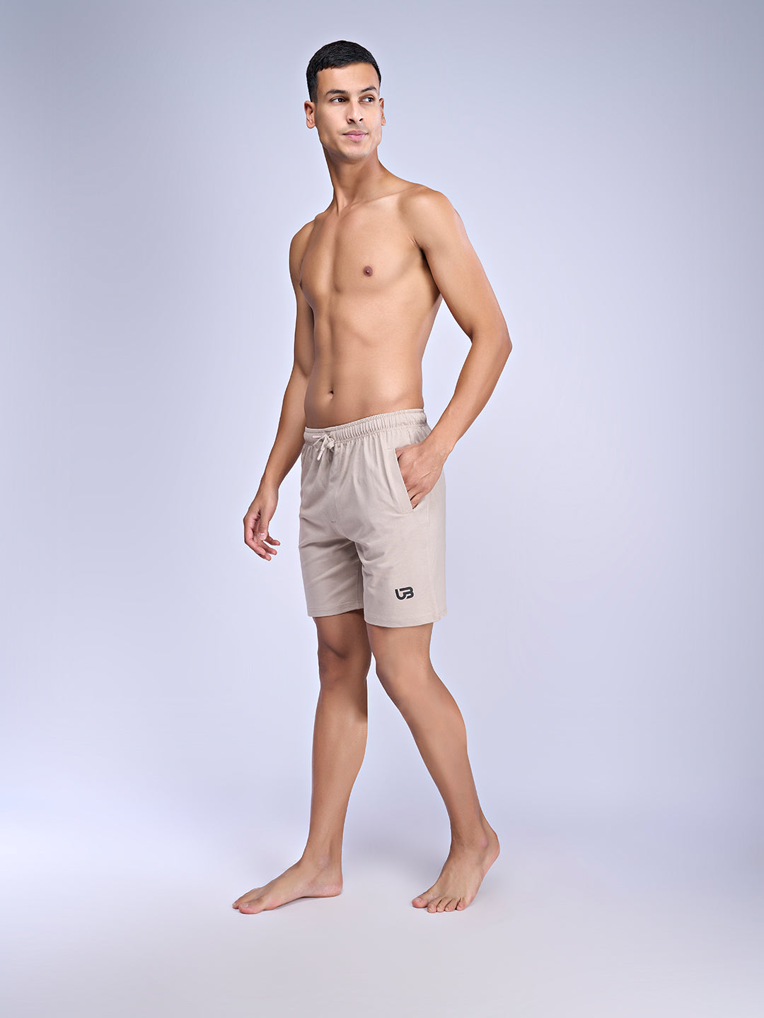 Men's Beige Super Combed Cotton Regular Fit With Side Zipper Shorts