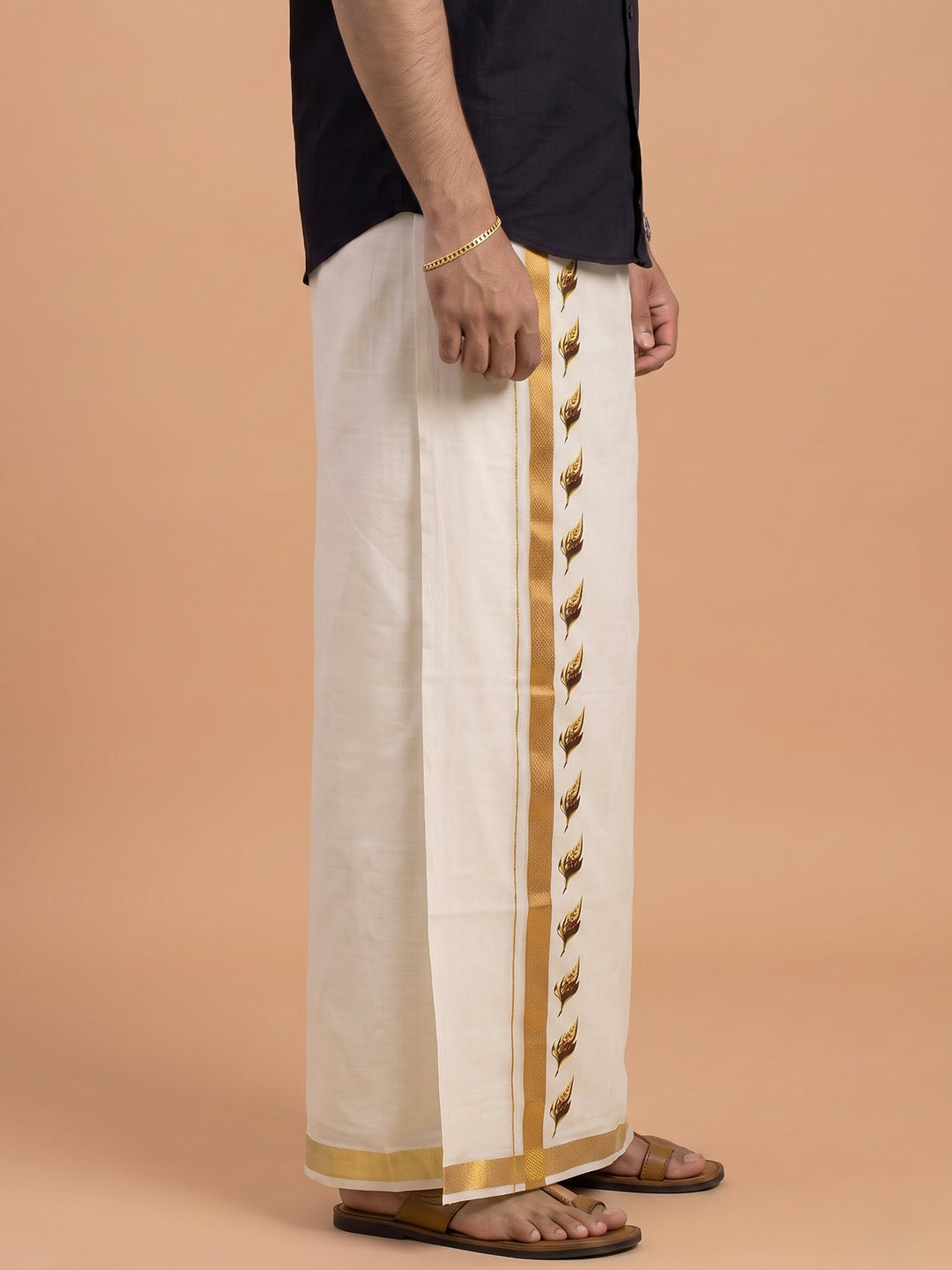 Double Layer Cotton Cream Dhoti with Colour Jari Border - GCC02