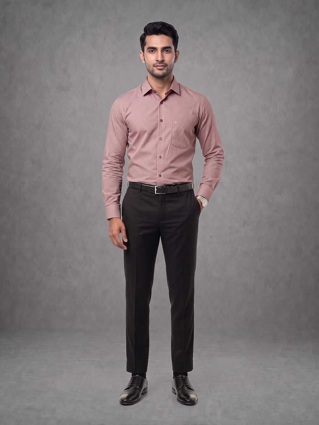 Prima Club Premium Cotton Dobby Pink Red Regular Fit Shirt SRBD1