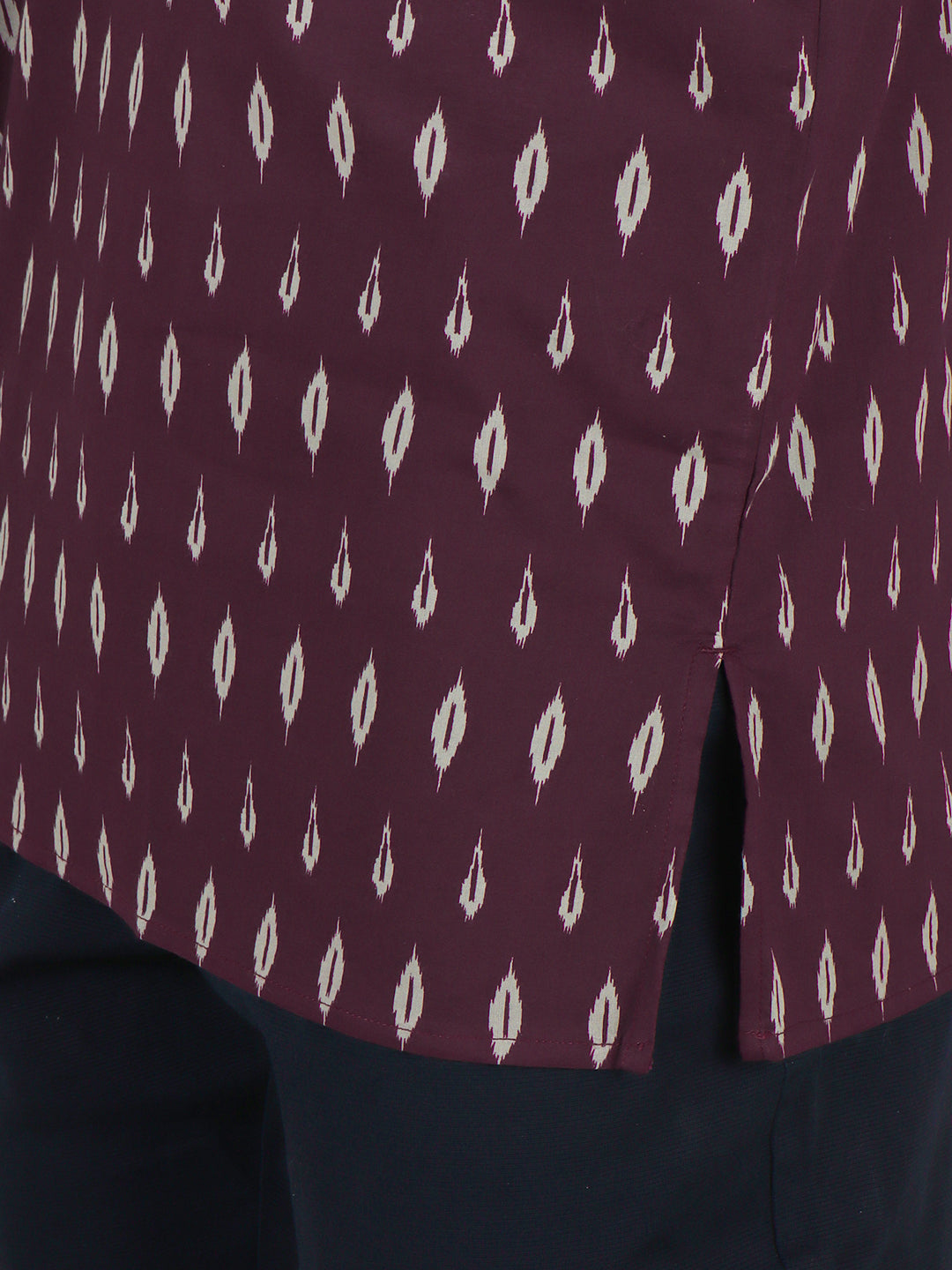 Men Cotton Short Length Printed Pocket Kurta Dark Purple RJ06
