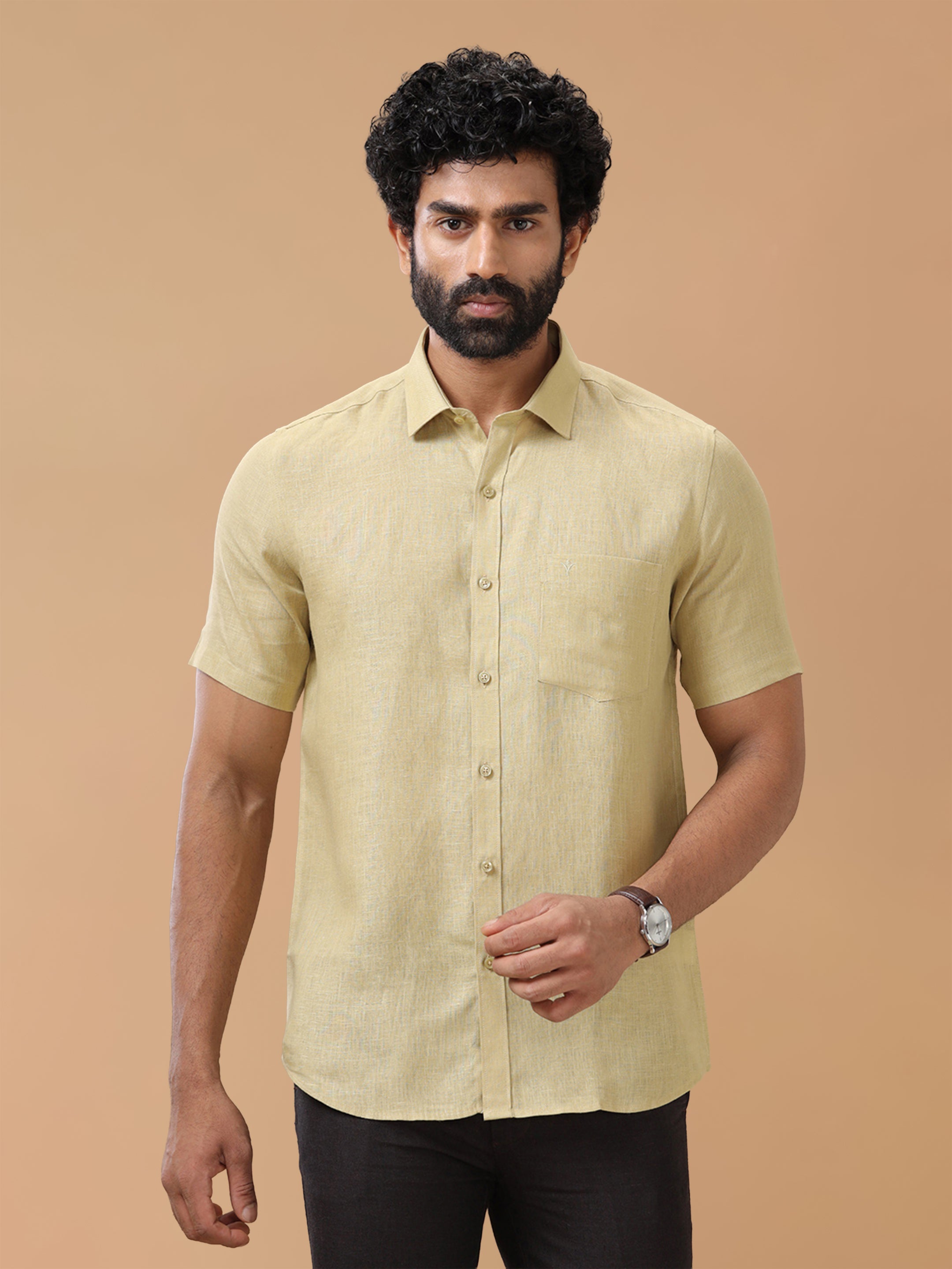 Pure Linen Ginger Brown Smart Fit Shirt L112