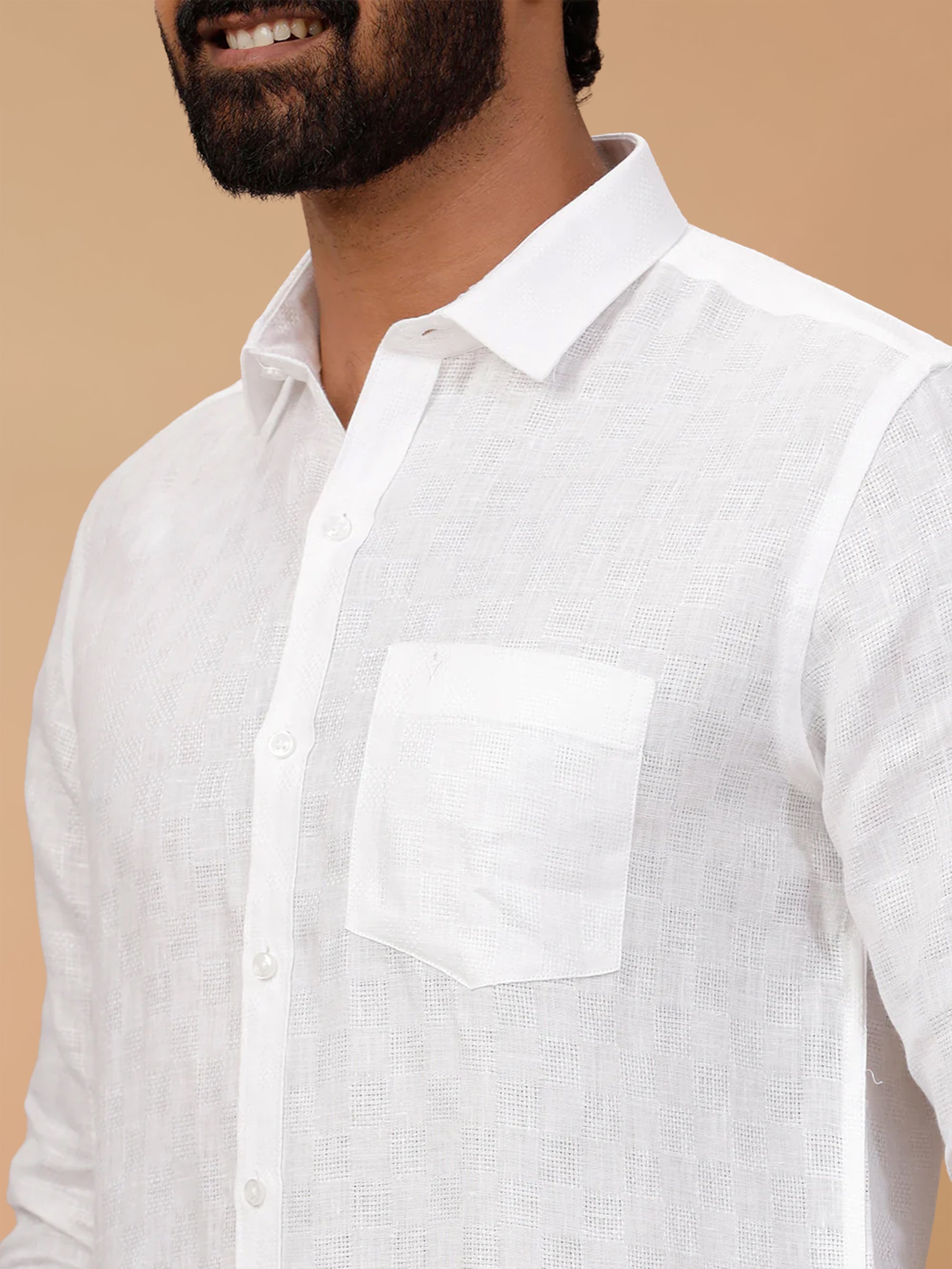 Pure Linen Self Design White Shirt LP1532JF