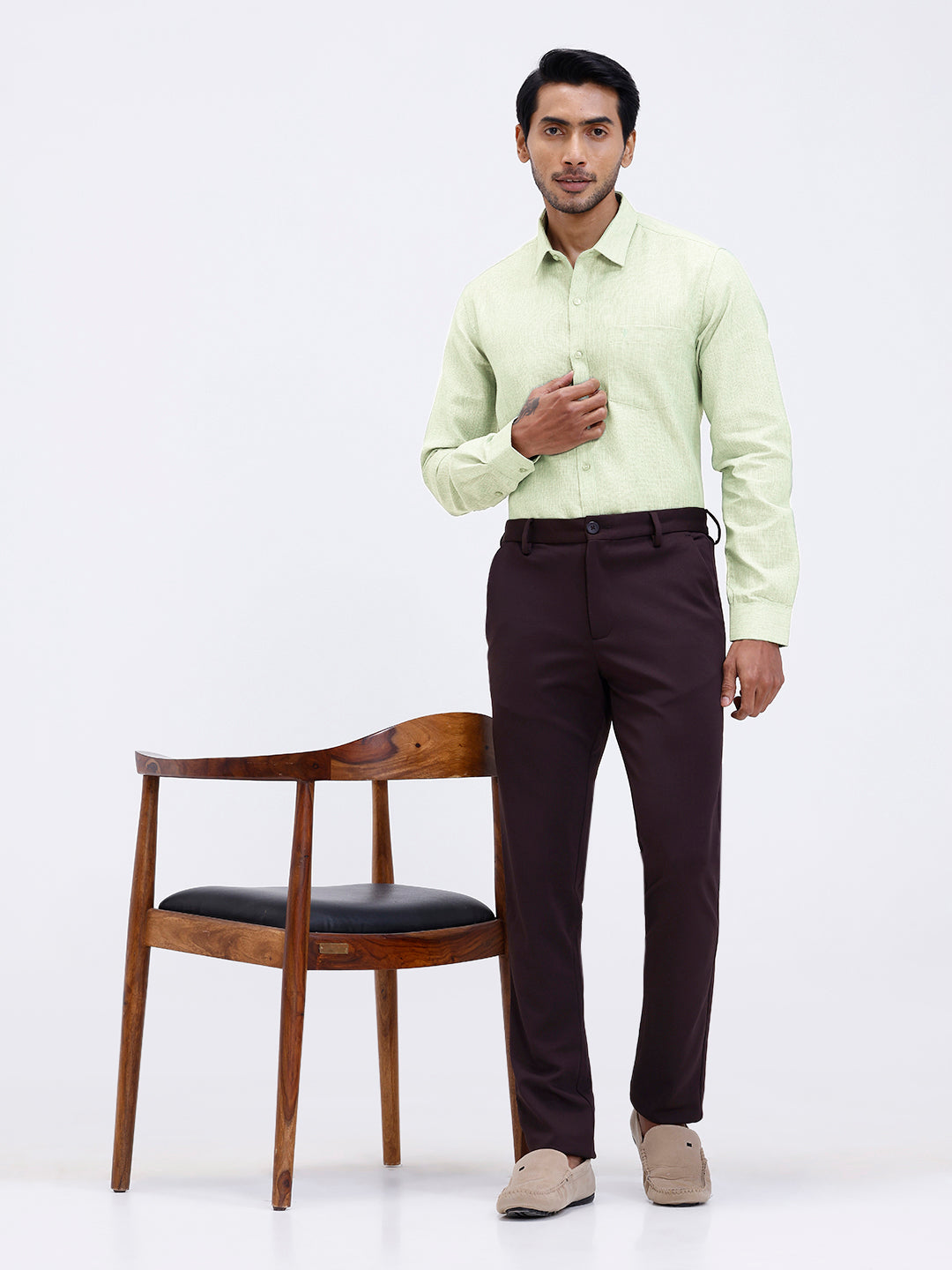 Men Cotton Rich Shirt Light Green Trendy 12 YL9