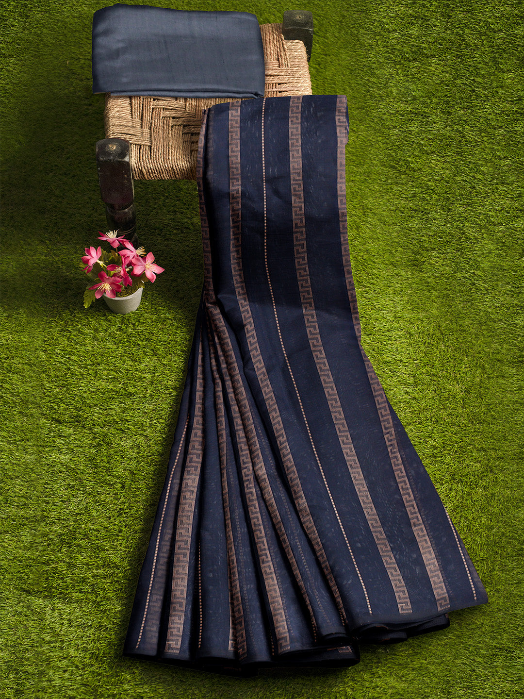 Women Navy Kora Cotton Saree PCS176