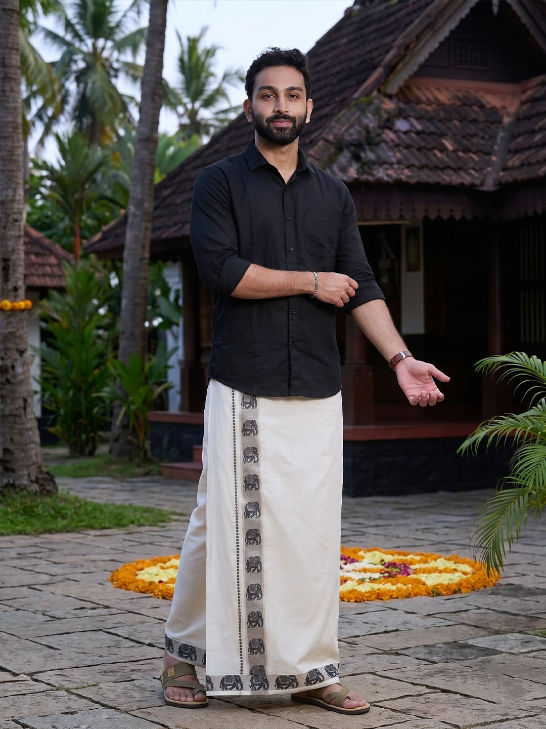 Double Layer 100% Cotton White Dhoti with Colour Jari Border - LC46