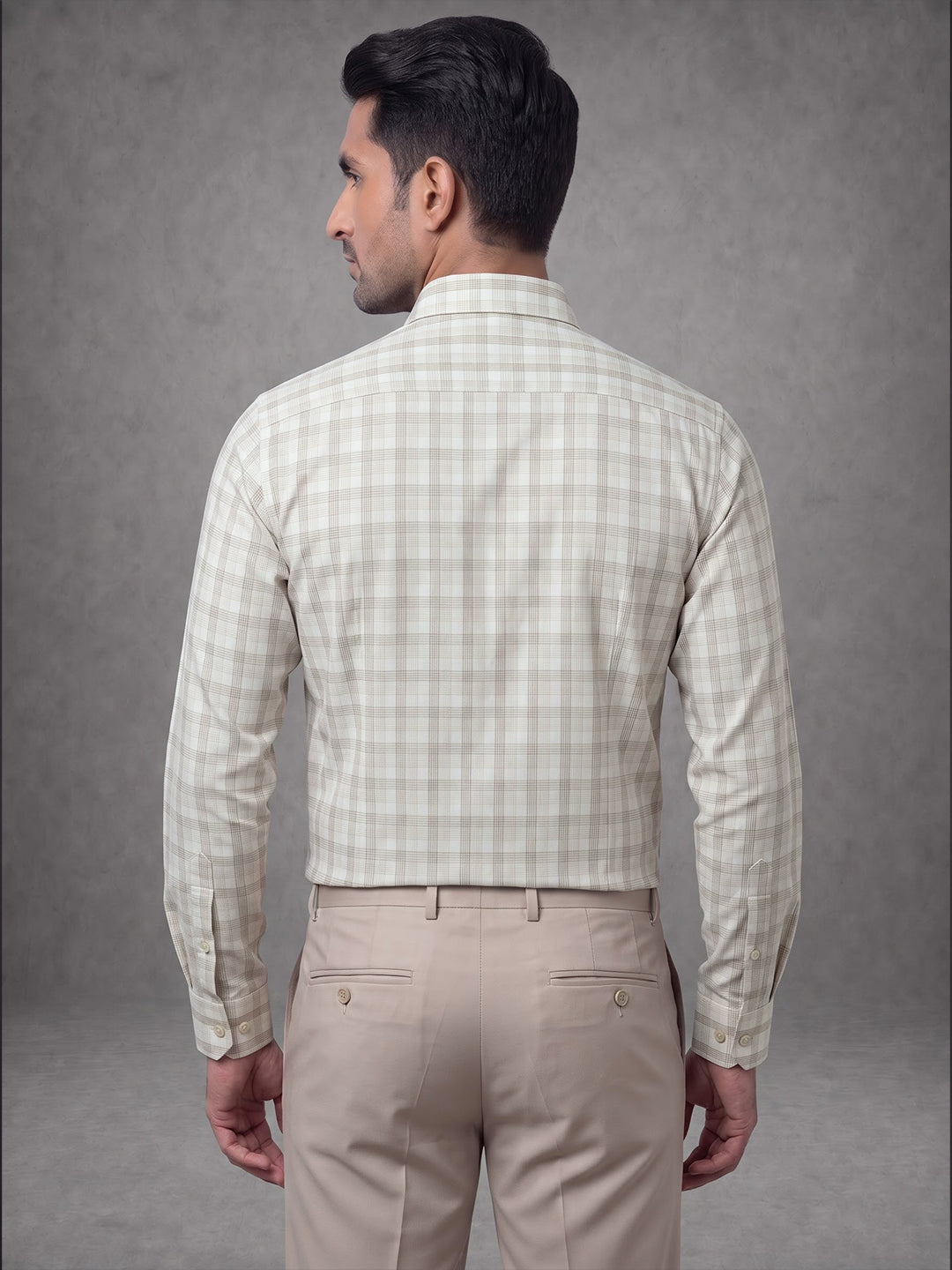 Prima Club Premium Cotton Dobby LT Beige Checked Regular Fit Shirt SRBJ4