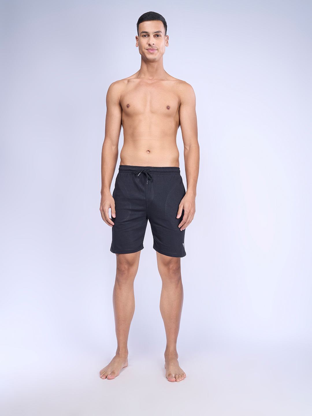 Men Combed Cotton Zipper Shorts Black-ES1