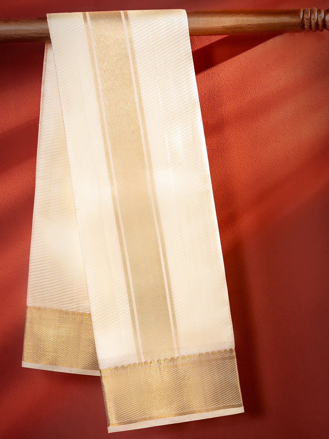 Pure Silk Cream Jangla Design Weaving Wedding Dhoti & Towel Set with  3" Jari Border – Virutcham