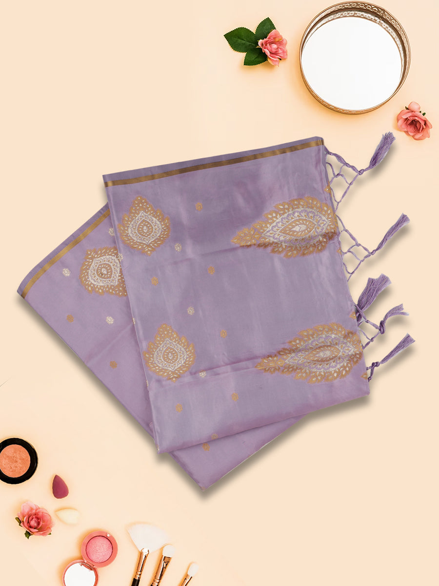 Women Elegant Semi Silk Lavender Colour Saree with Tussle SS57-View four