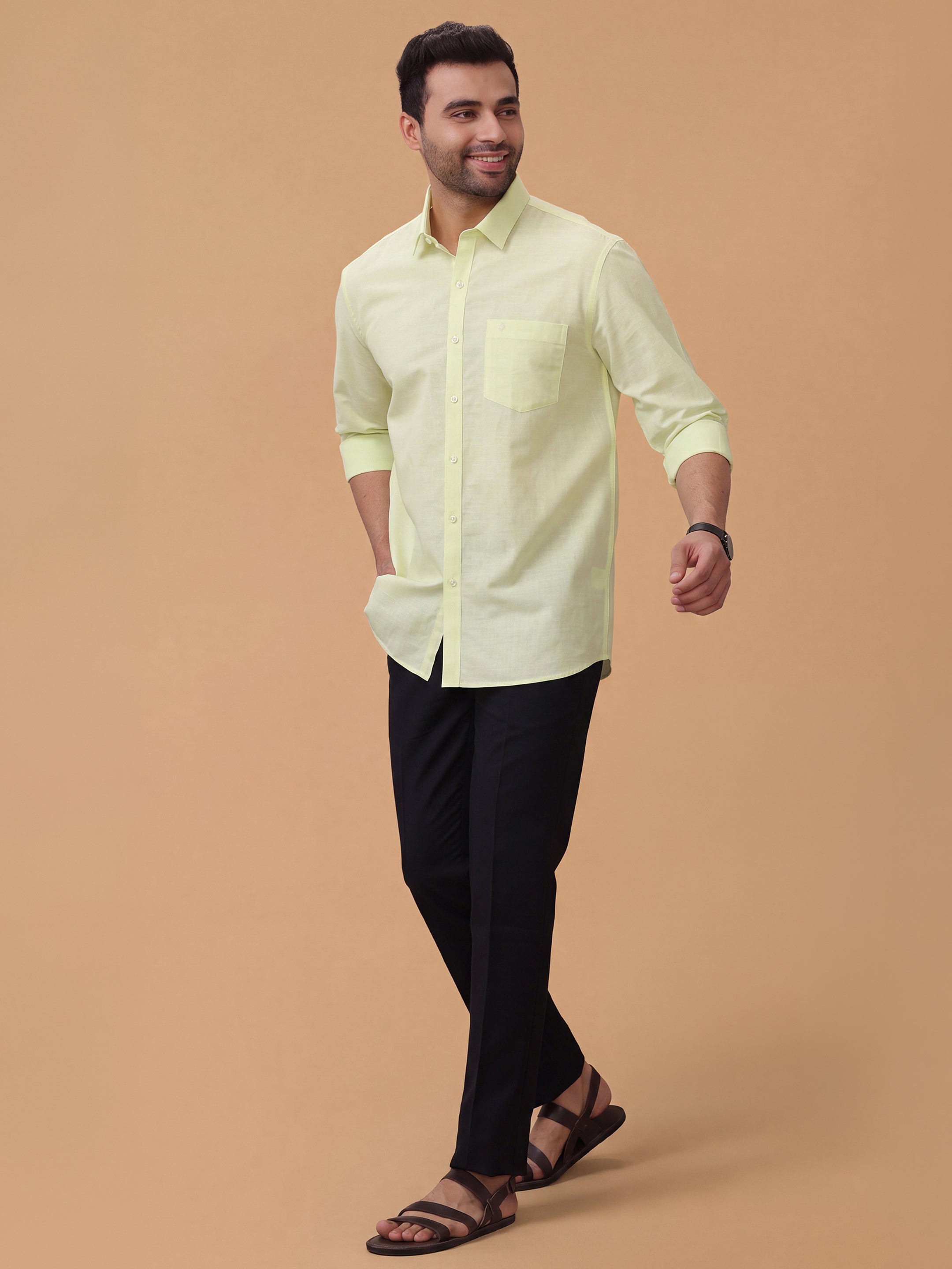 Linen Cotton Light Green Regular Fit Shirt LF3