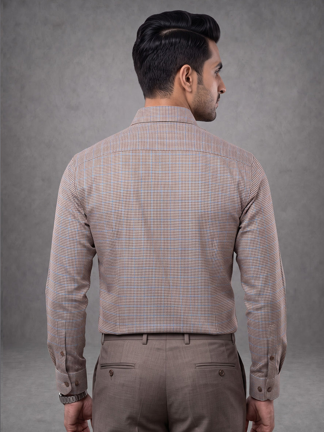 Prima Club Premium Cotton Dobby Khaki Red Checked Regular Fit Shirt SRAQ1