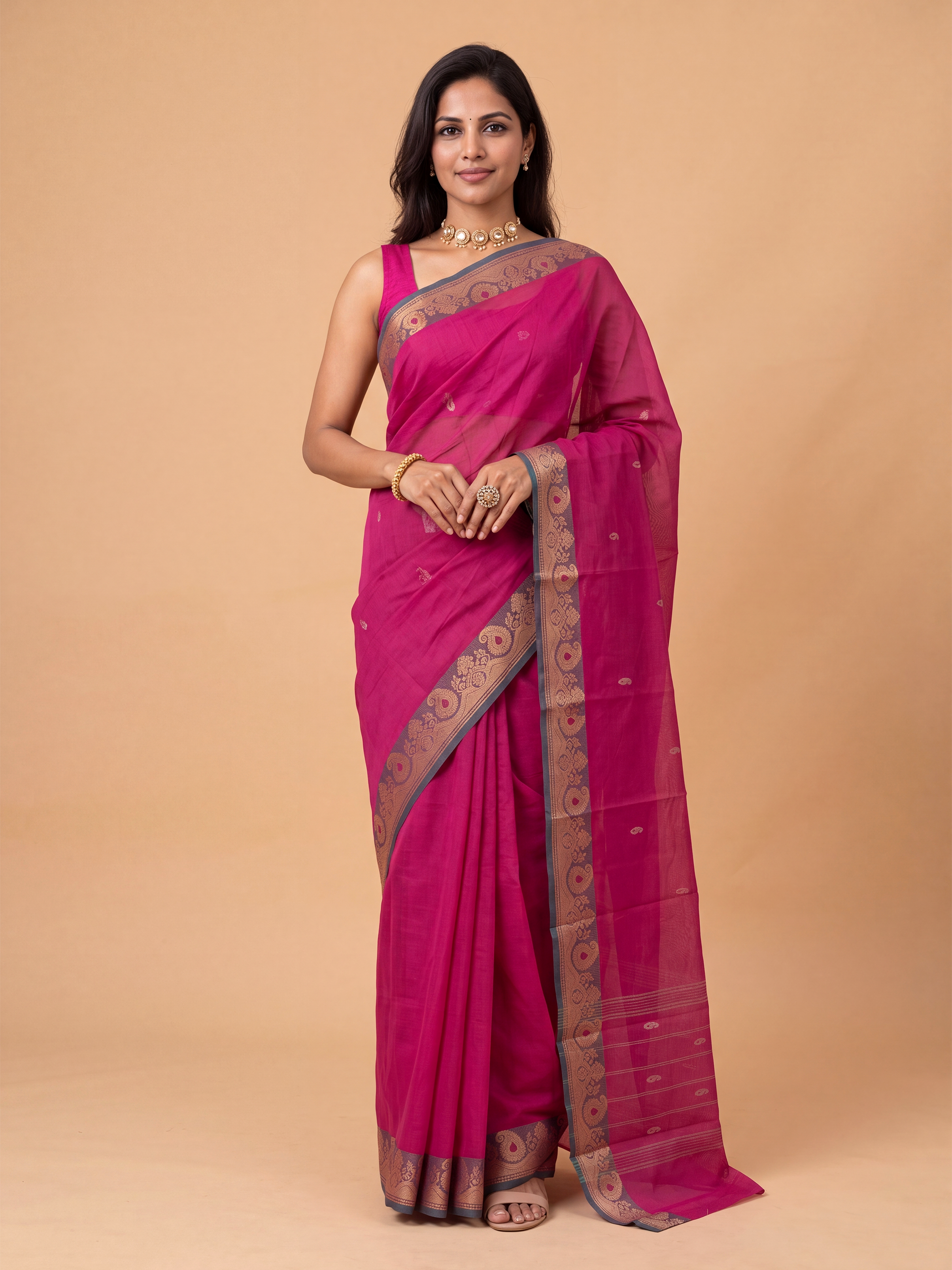 Women Chettinad Cotton Dark Pink Saree CCS07