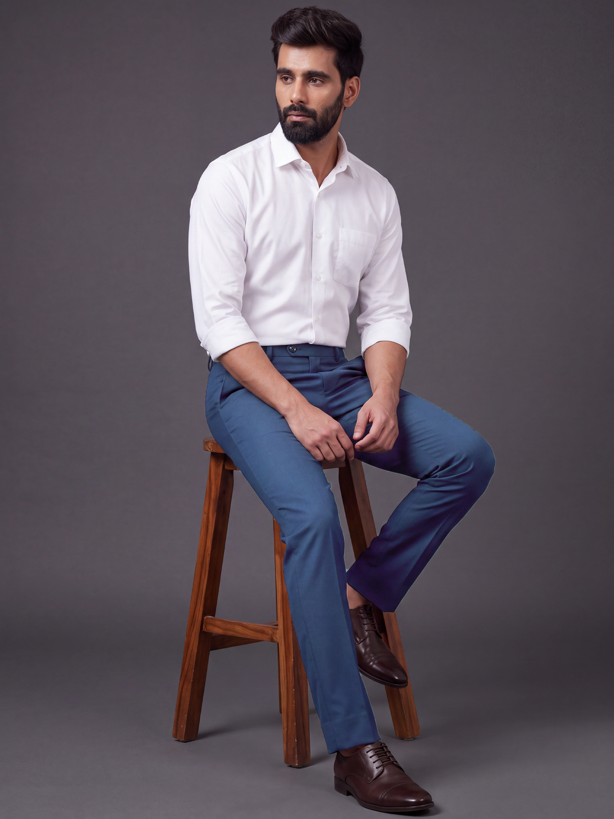 Prima Club Wool blended Stretchable Waistband Blue Pants