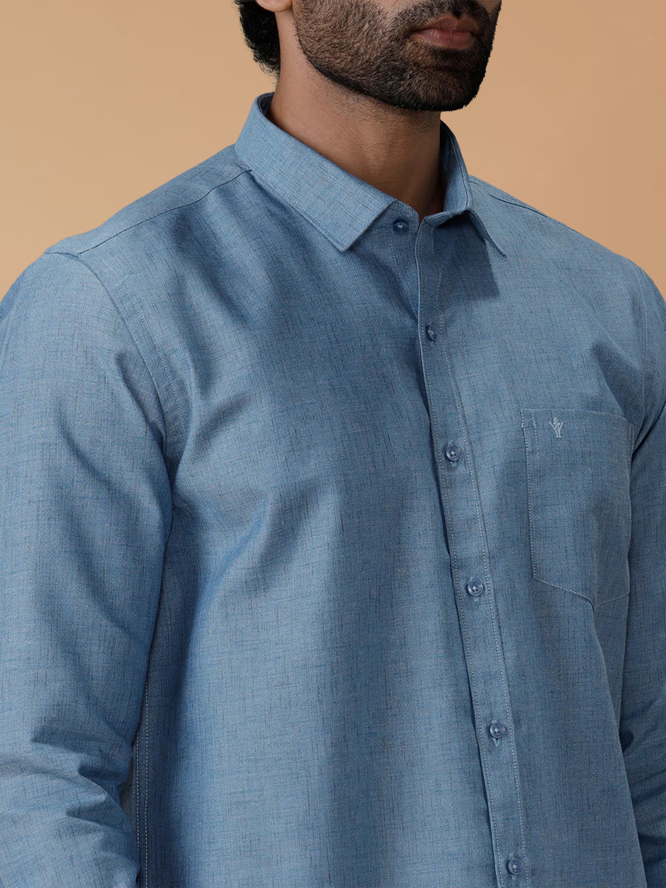 Cotton Rich Deep Blue Regular Fit Shirt Trendy 8 YH6