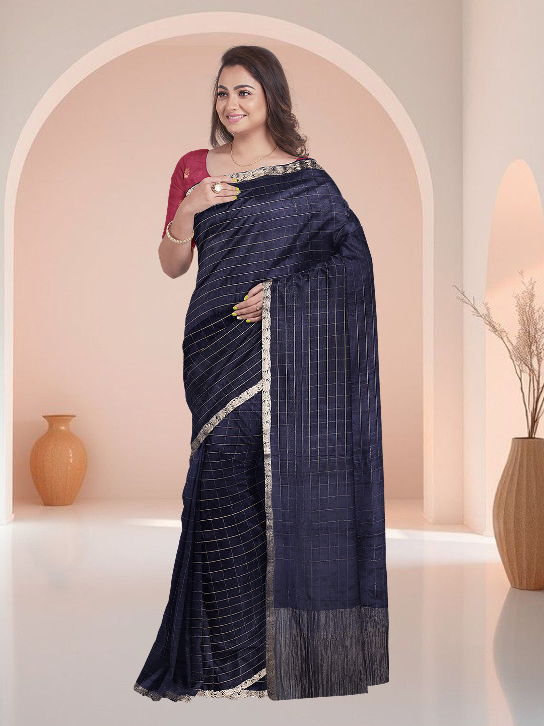 Women Navy Blue Semi Silk Saree SS346