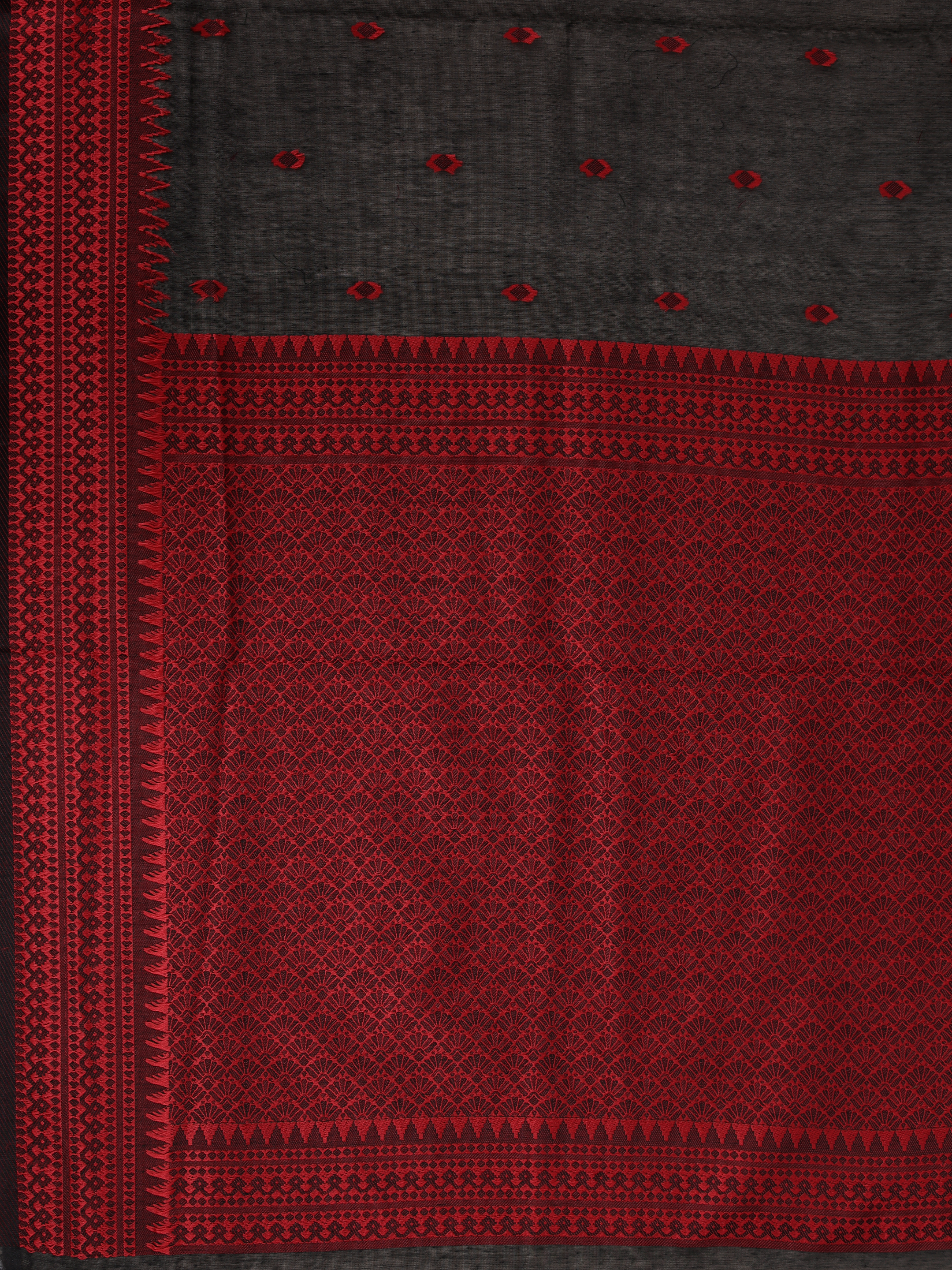 Women Black with Red Kora Cotton Saree SK137