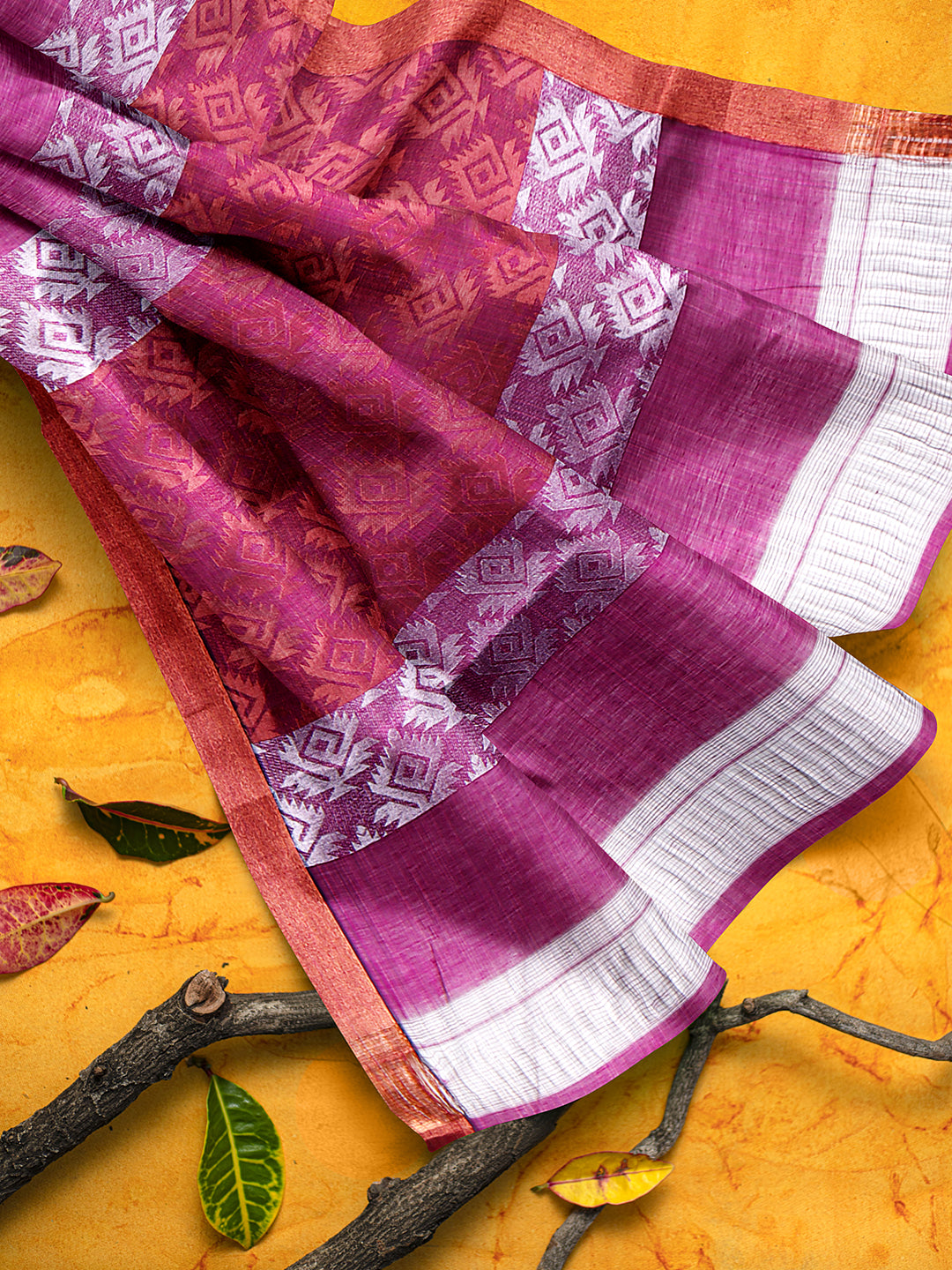 Semi Silk Cotton Allover Design Saree Grey with Violet Copper Jari Border SSC20